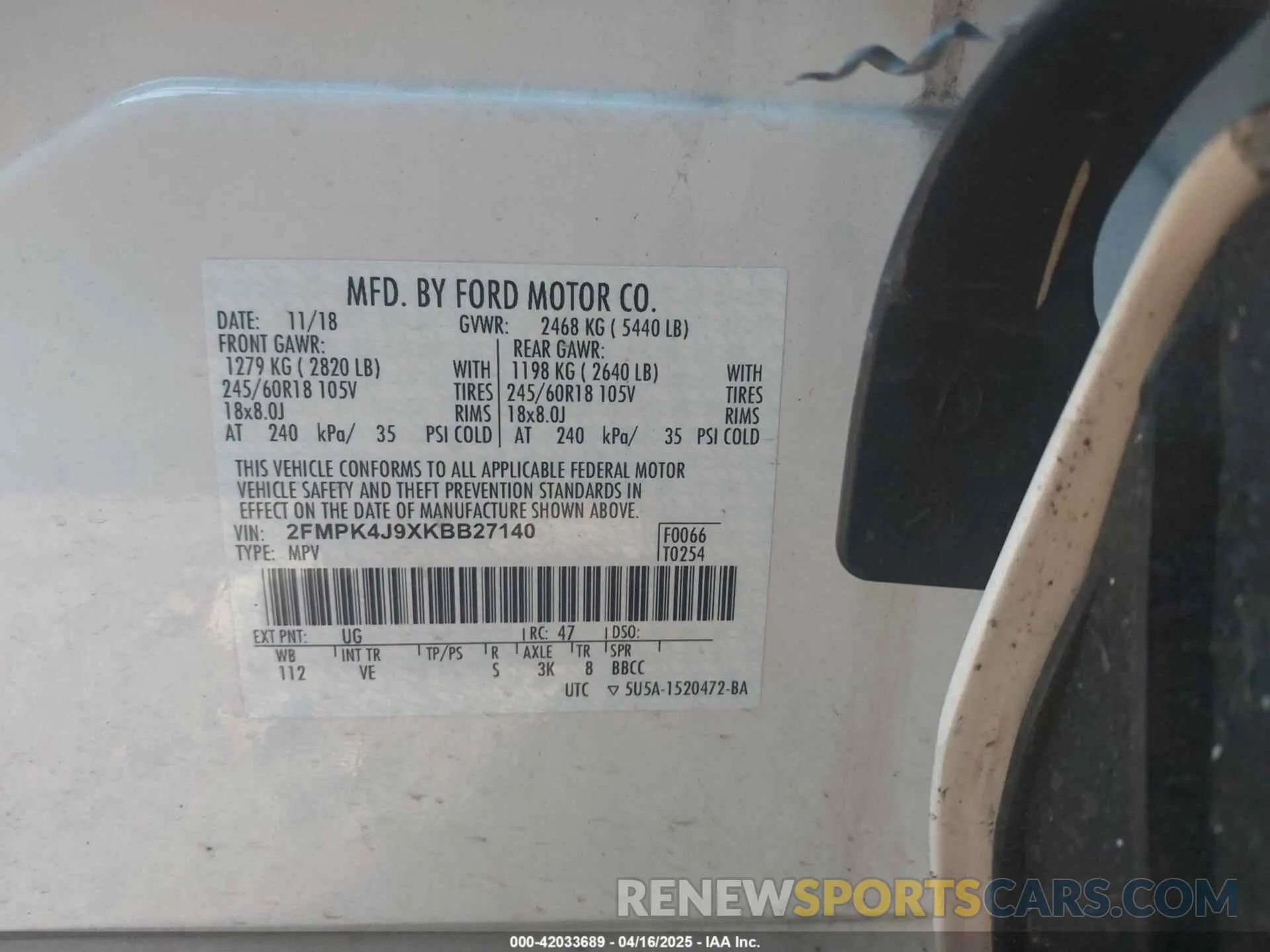 9 Photograph of a damaged car 2FMPK4J9XKBB27140 FORD EDGE 2019