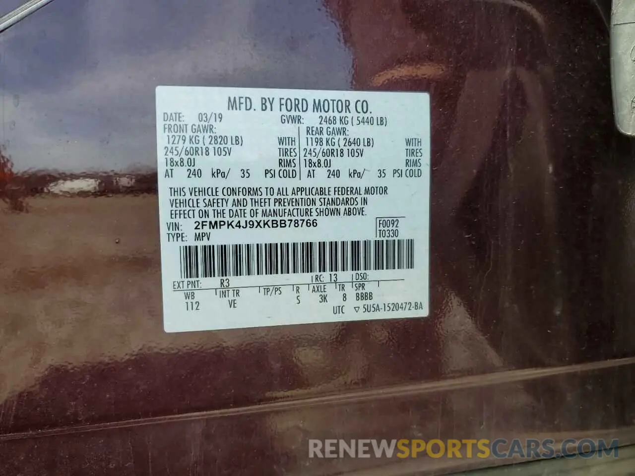13 Photograph of a damaged car 2FMPK4J9XKBB78766 FORD EDGE 2019