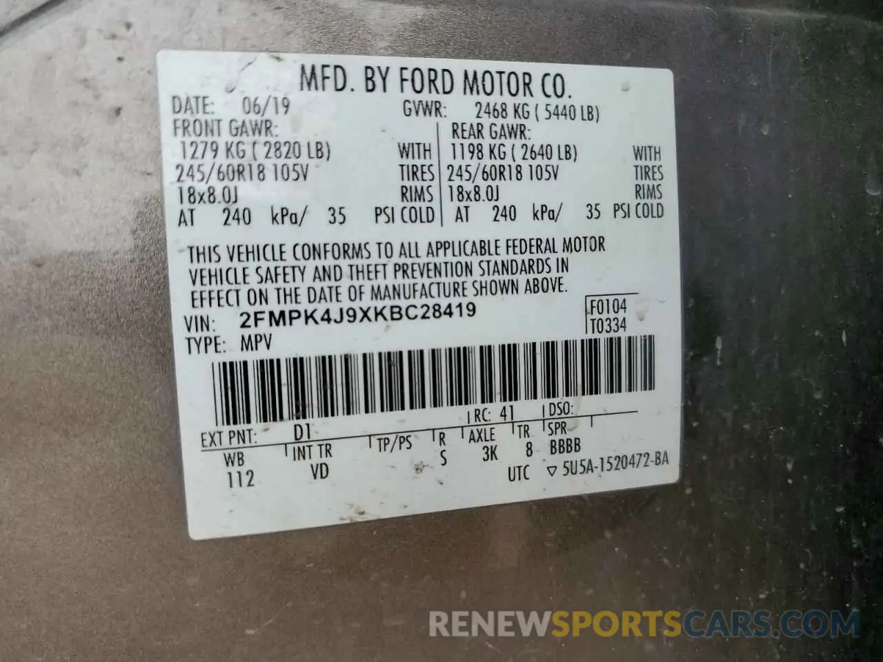 13 Photograph of a damaged car 2FMPK4J9XKBC28419 FORD EDGE 2019