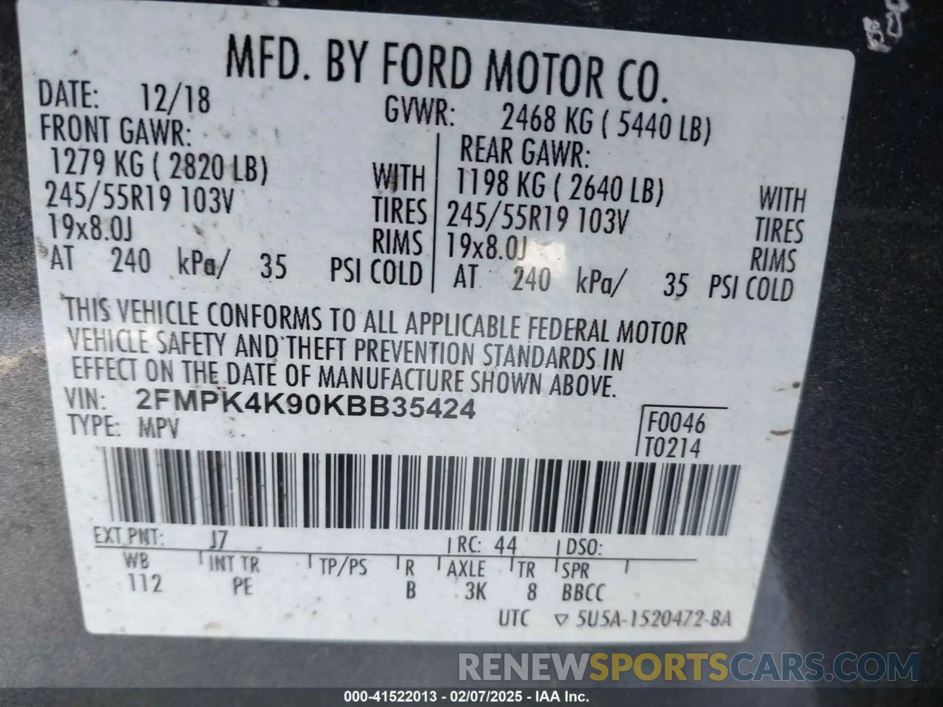 9 Photograph of a damaged car 2FMPK4K90KBB35424 FORD EDGE 2019