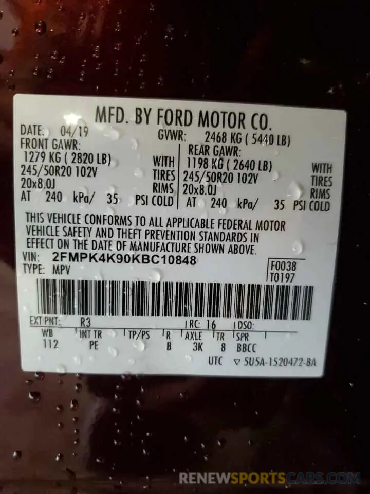 14 Photograph of a damaged car 2FMPK4K90KBC10848 FORD EDGE 2019