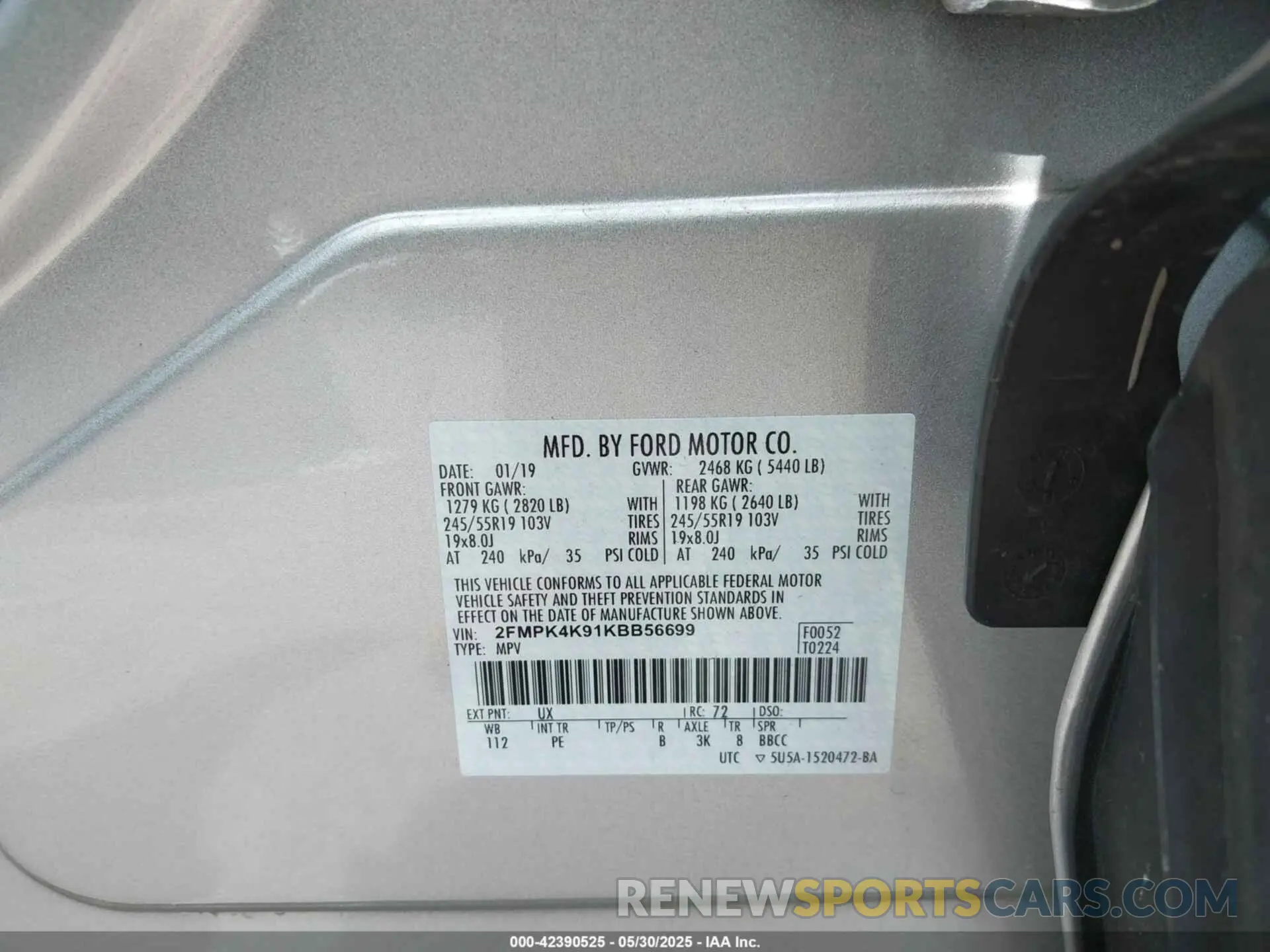 9 Photograph of a damaged car 2FMPK4K91KBB56699 FORD EDGE 2019