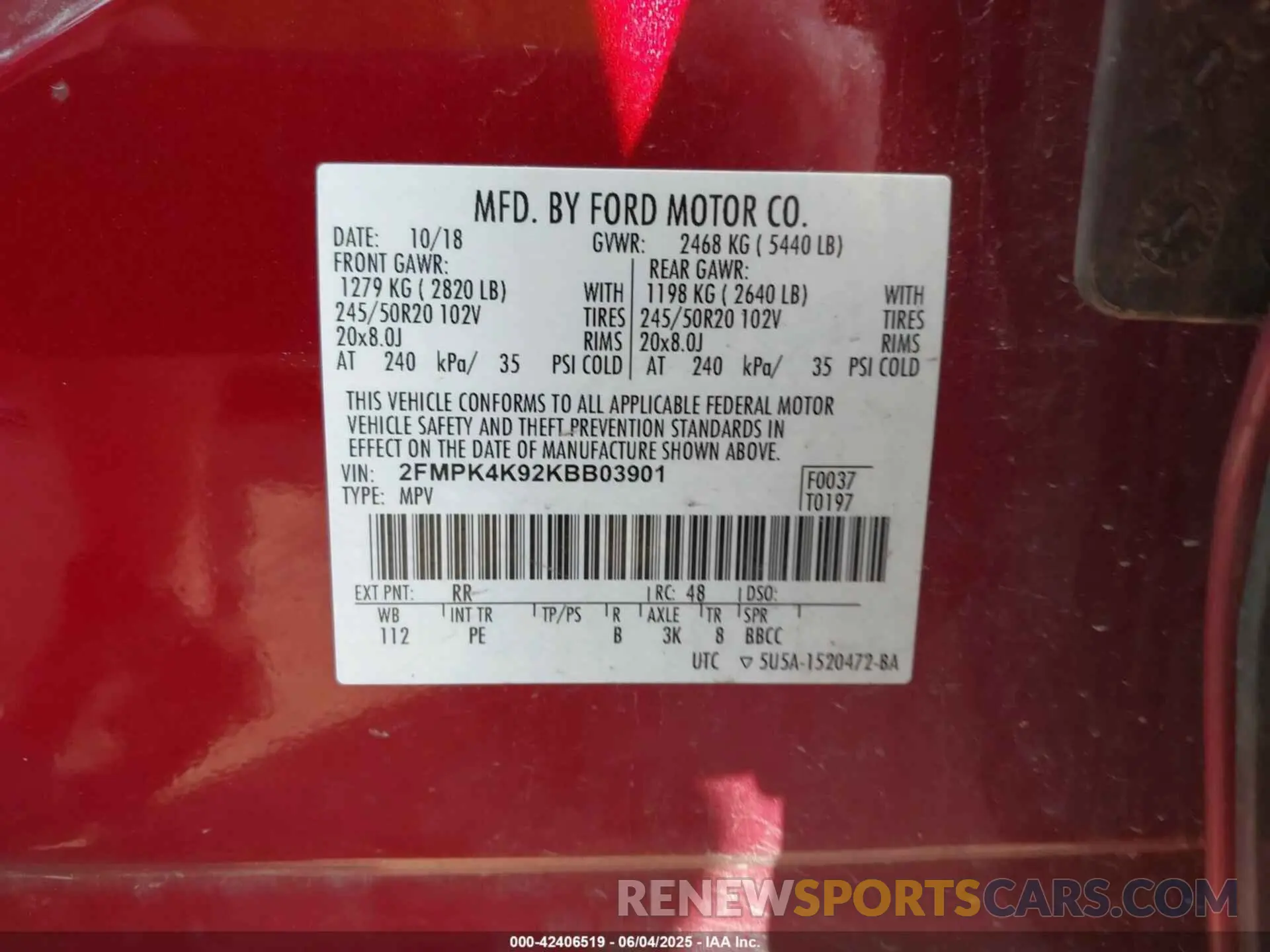 9 Photograph of a damaged car 2FMPK4K92KBB03901 FORD EDGE 2019
