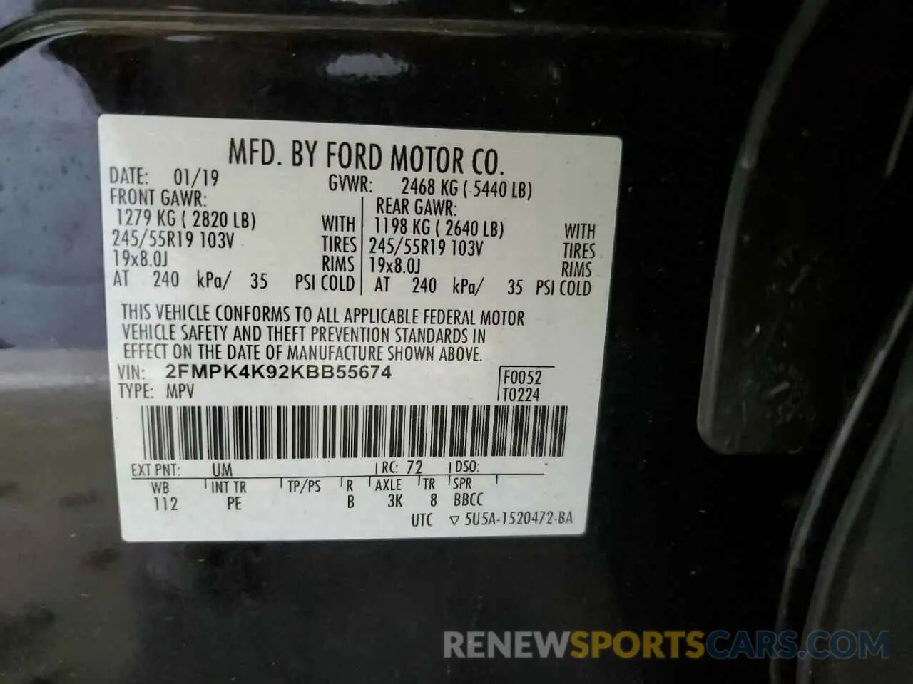 13 Photograph of a damaged car 2FMPK4K92KBB55674 FORD EDGE 2019