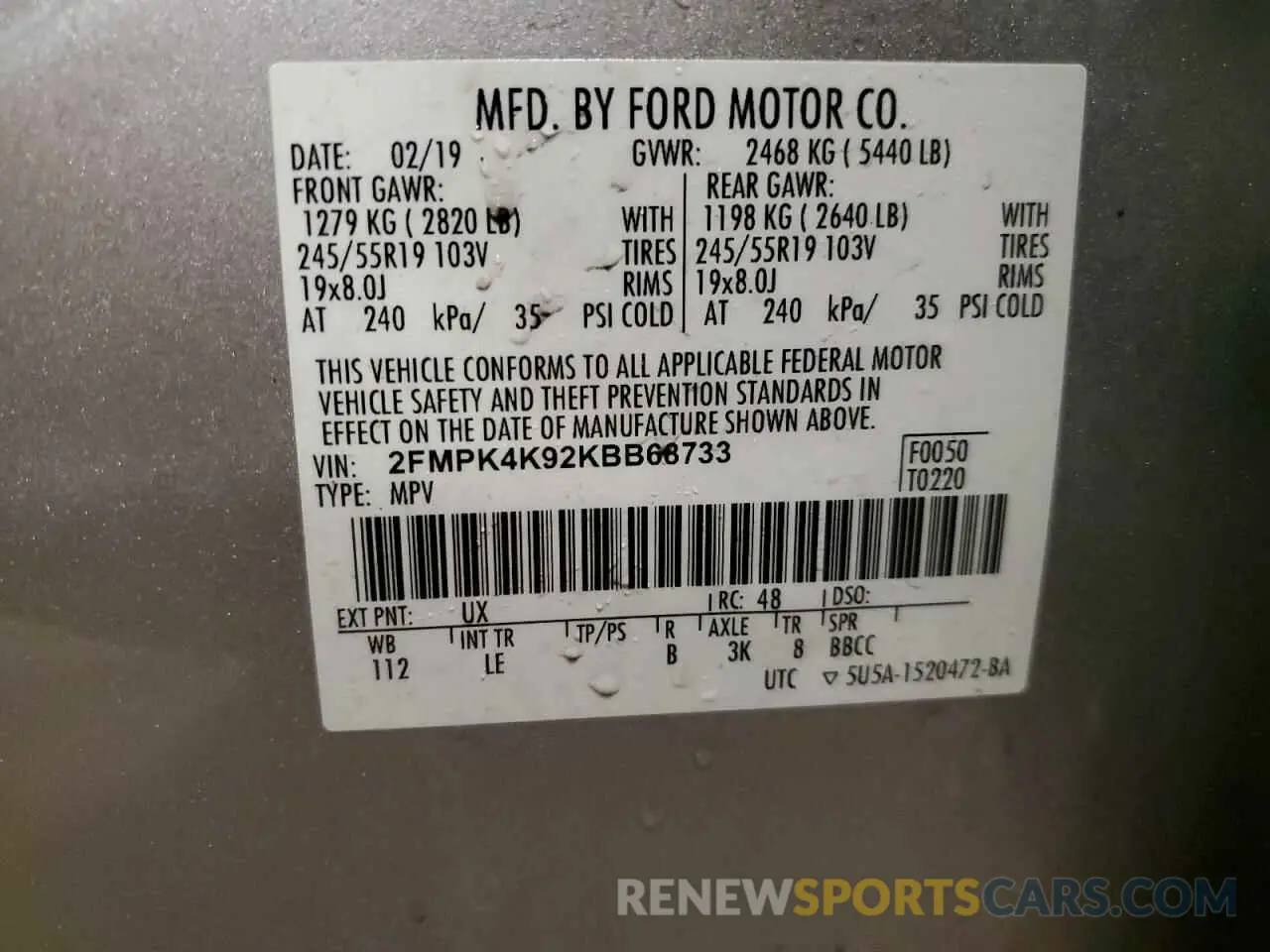 13 Photograph of a damaged car 2FMPK4K92KBB68733 FORD EDGE 2019
