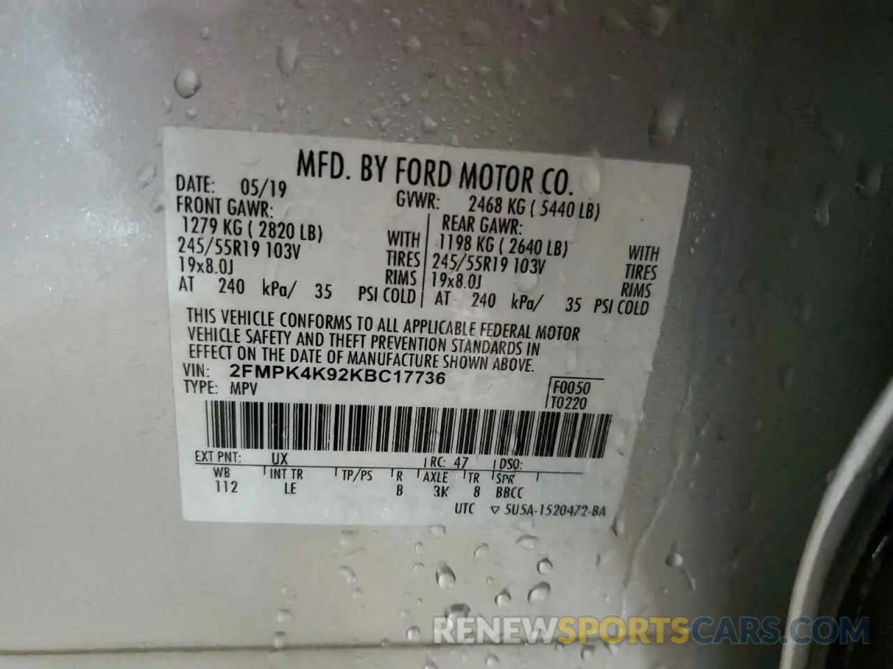 14 Photograph of a damaged car 2FMPK4K92KBC17736 FORD EDGE 2019