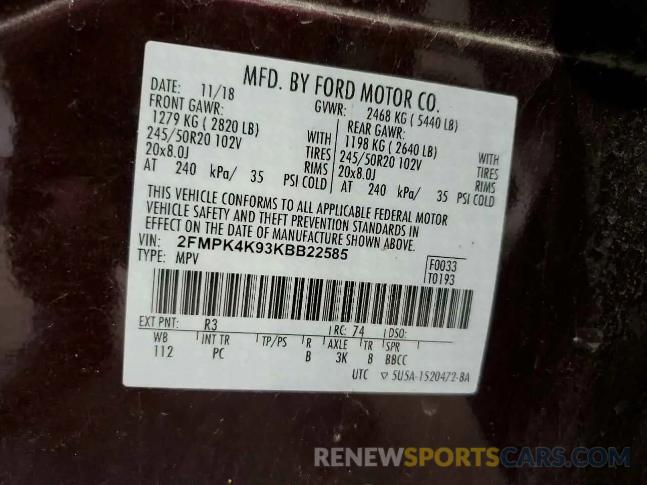 14 Photograph of a damaged car 2FMPK4K93KBB22585 FORD EDGE 2019
