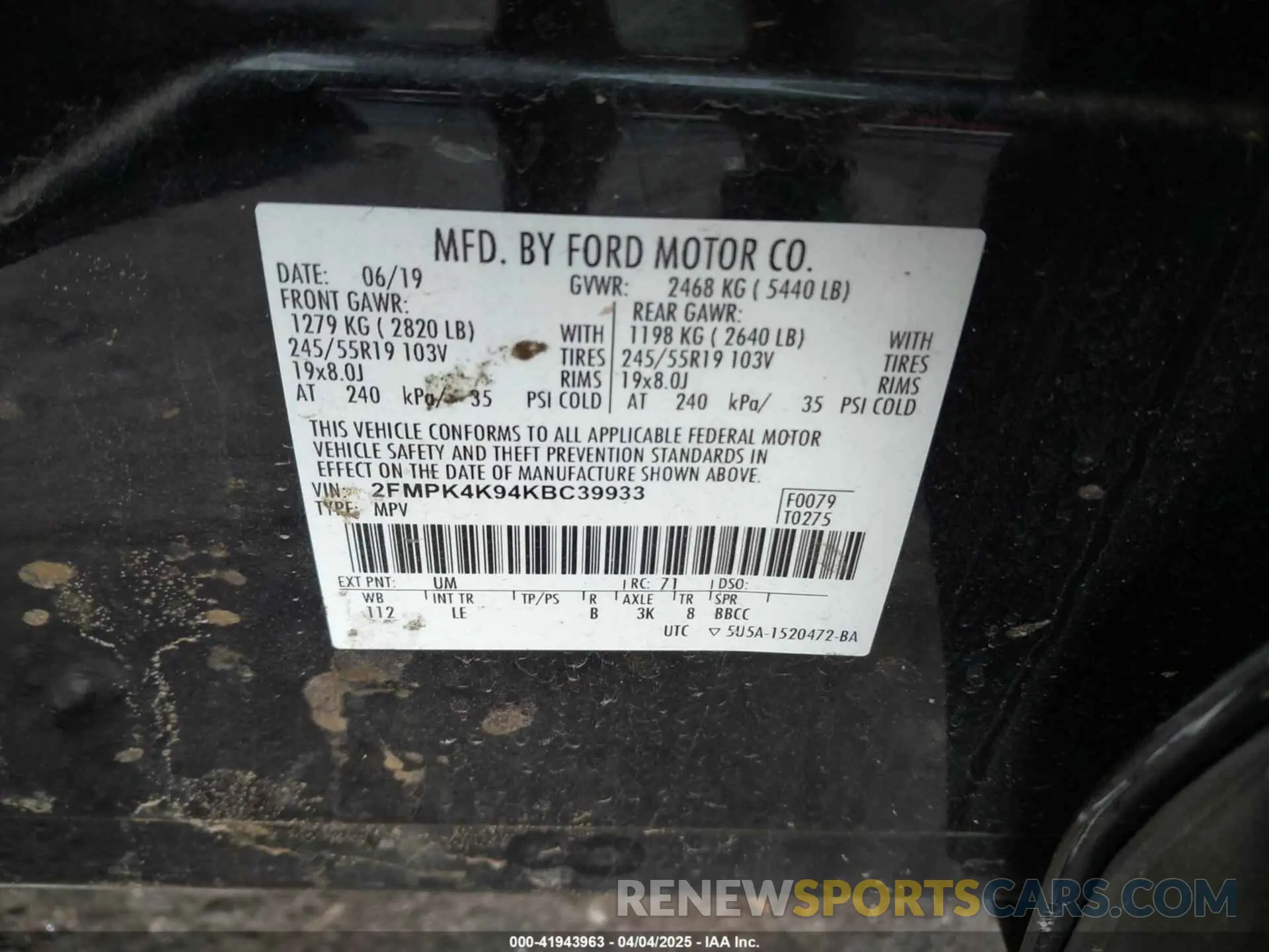 9 Photograph of a damaged car 2FMPK4K94KBC39933 FORD EDGE 2019