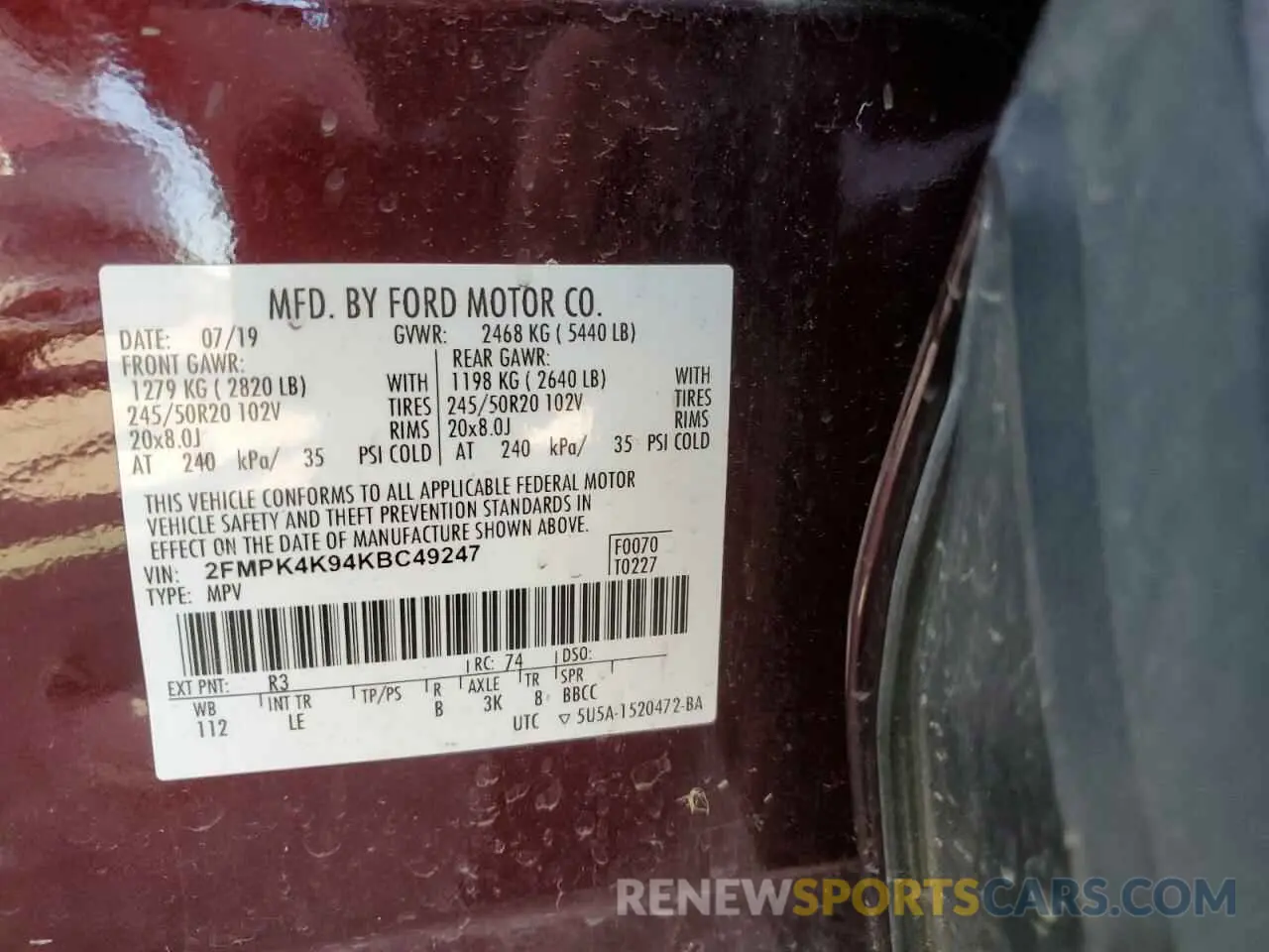 14 Photograph of a damaged car 2FMPK4K94KBC49247 FORD EDGE 2019