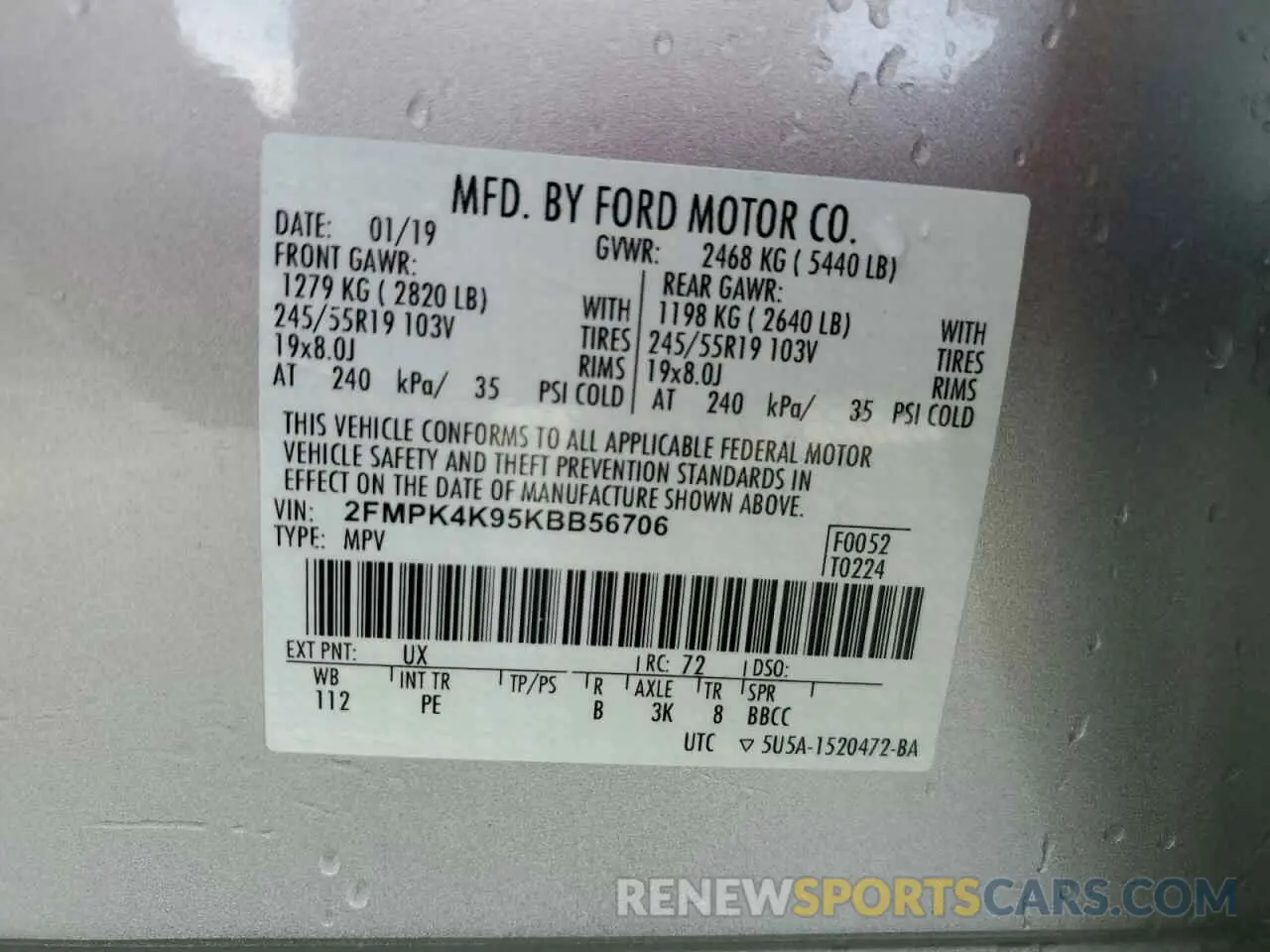 13 Photograph of a damaged car 2FMPK4K95KBB56706 FORD EDGE 2019