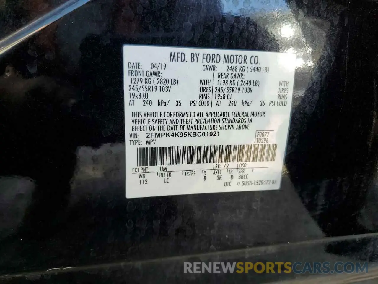 13 Photograph of a damaged car 2FMPK4K95KBC01921 FORD EDGE 2019