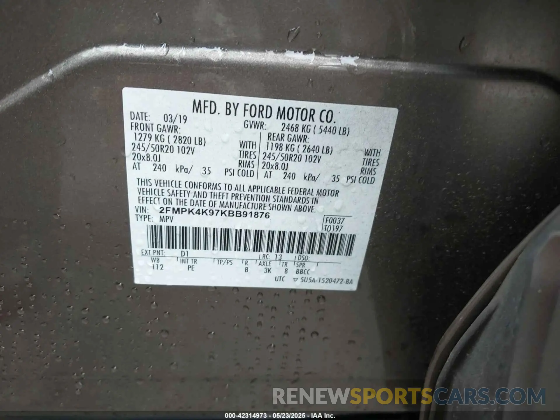 9 Photograph of a damaged car 2FMPK4K97KBB91876 FORD EDGE 2019
