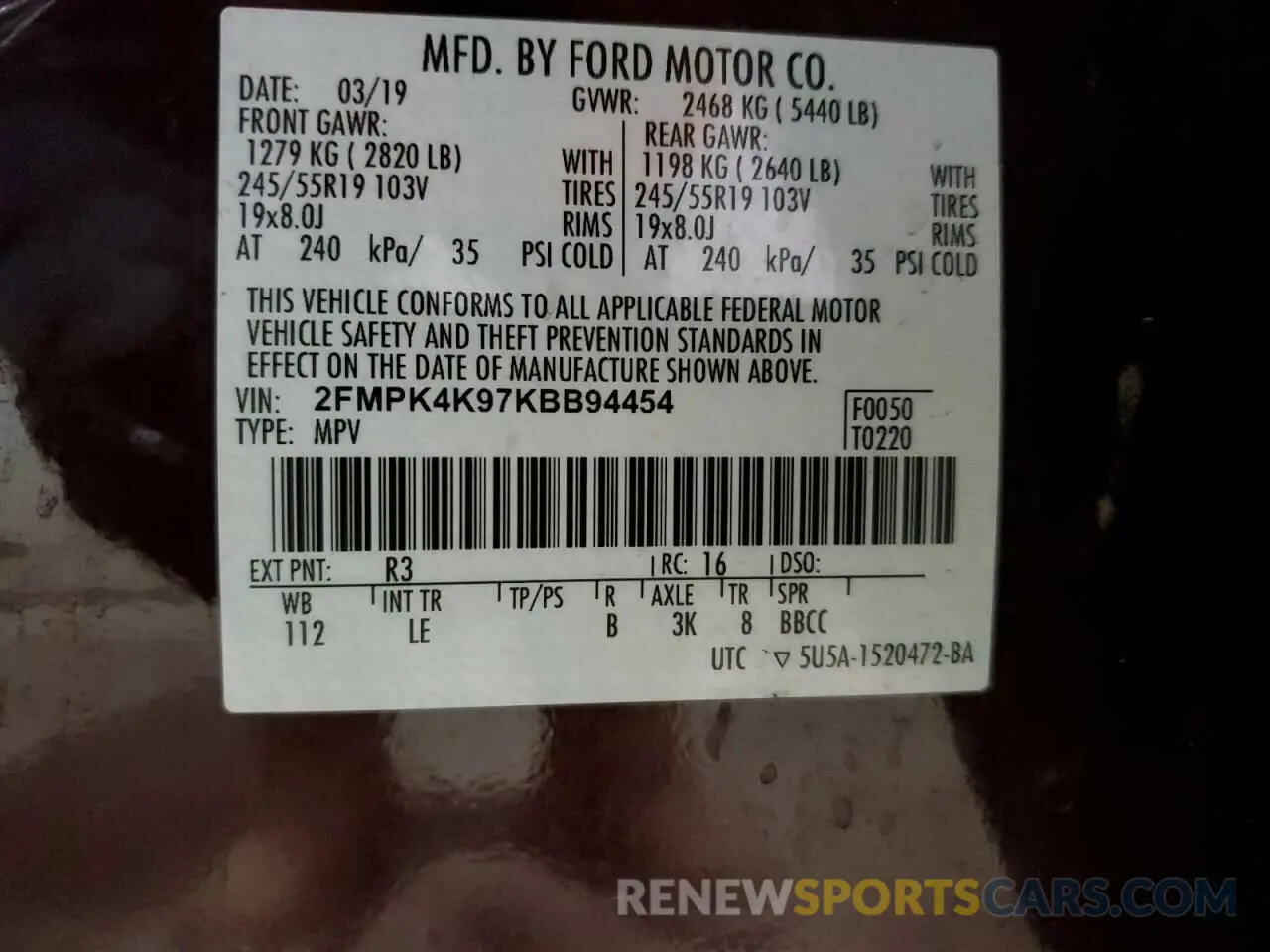 14 Photograph of a damaged car 2FMPK4K97KBB94454 FORD EDGE 2019