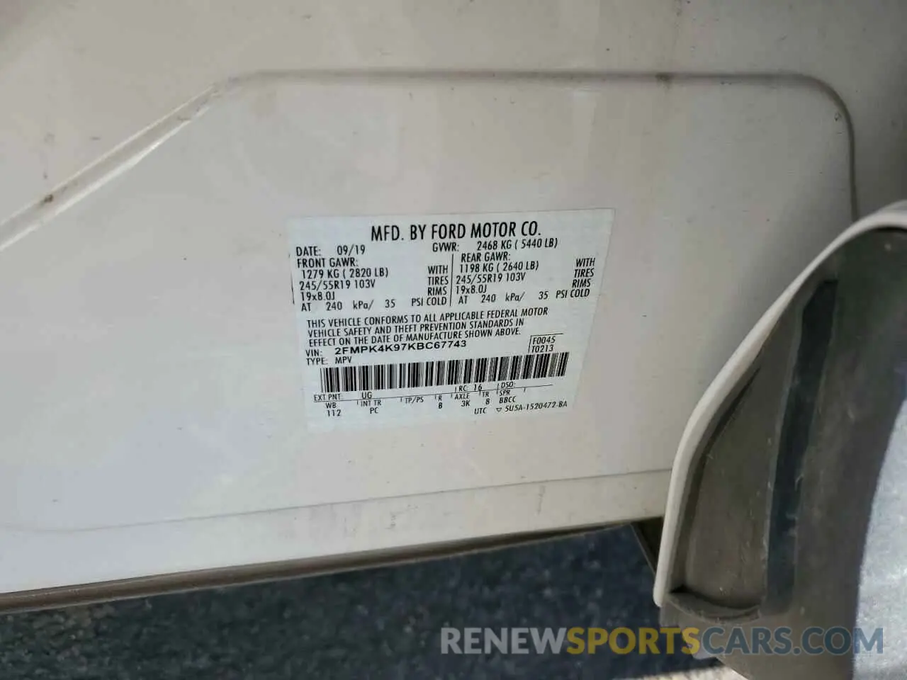 15 Photograph of a damaged car 2FMPK4K97KBC67743 FORD EDGE 2019