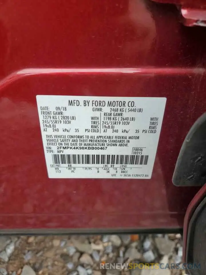 13 Photograph of a damaged car 2FMPK4K98KBB00467 FORD EDGE 2019
