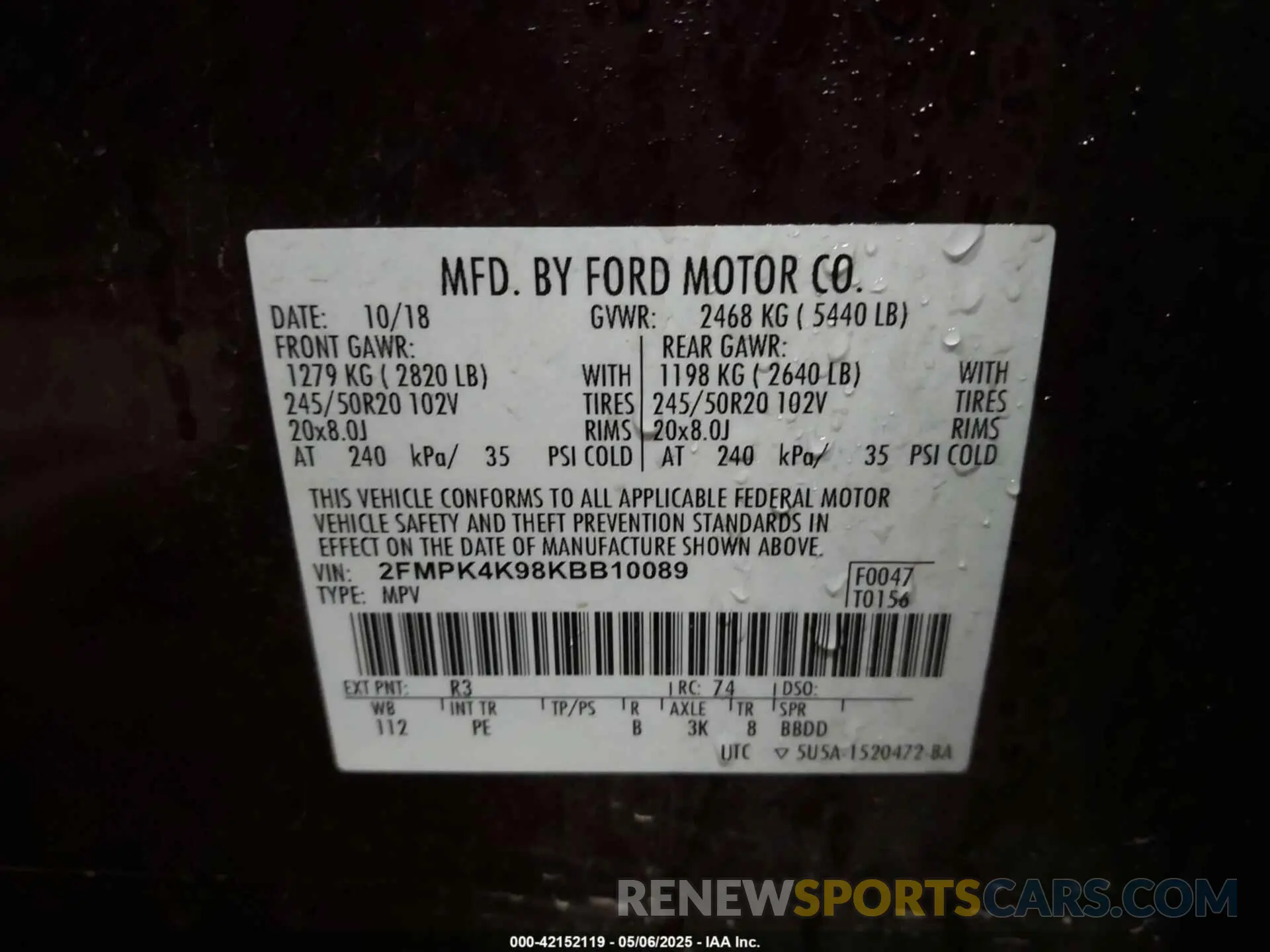 9 Photograph of a damaged car 2FMPK4K98KBB10089 FORD EDGE 2019