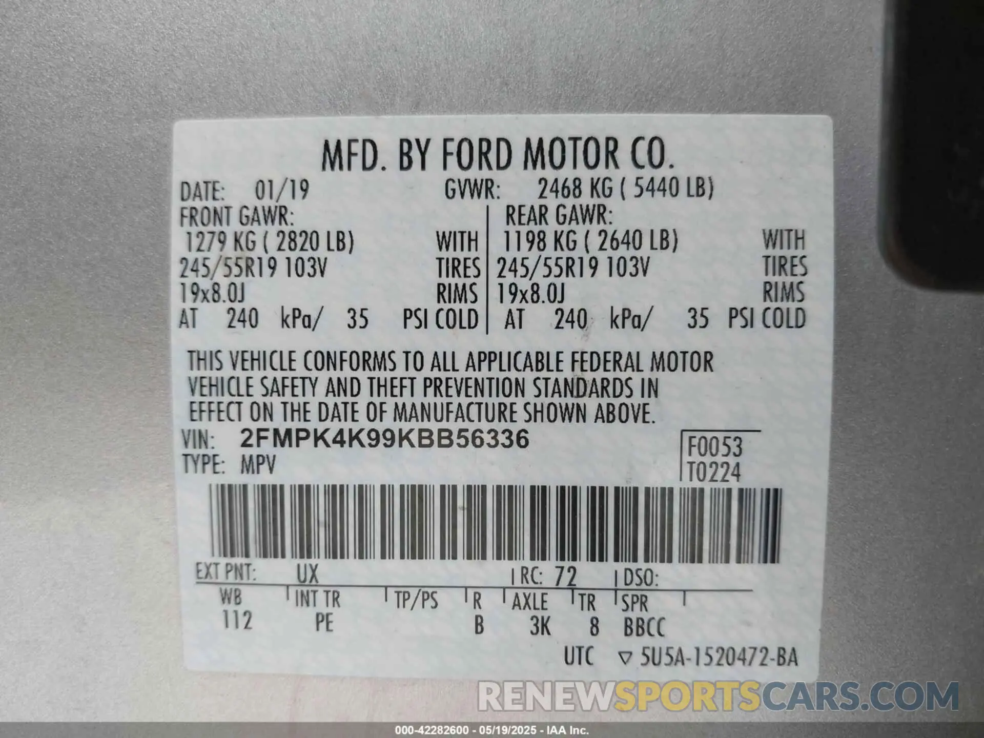 9 Photograph of a damaged car 2FMPK4K99KBB56336 FORD EDGE 2019