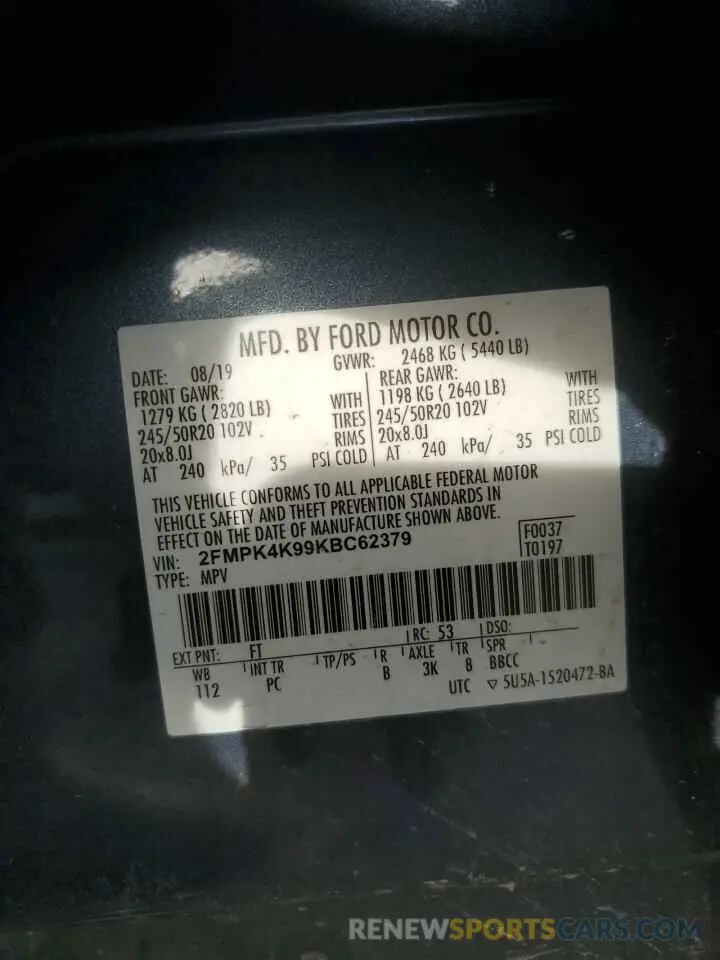 13 Photograph of a damaged car 2FMPK4K99KBC62379 FORD EDGE 2019