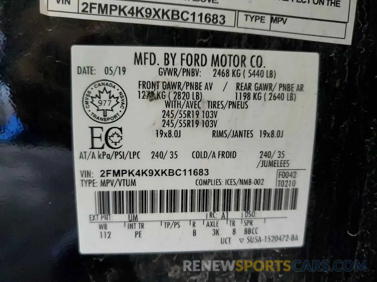 15 Photograph of a damaged car 2FMPK4K9XKBC11683 FORD EDGE 2019