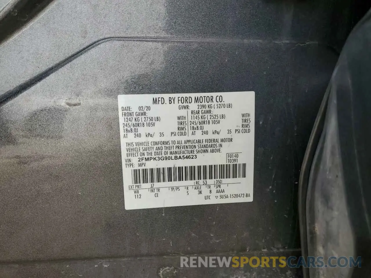 14 Photograph of a damaged car 2FMPK3G90LBA54623 FORD EDGE 2020