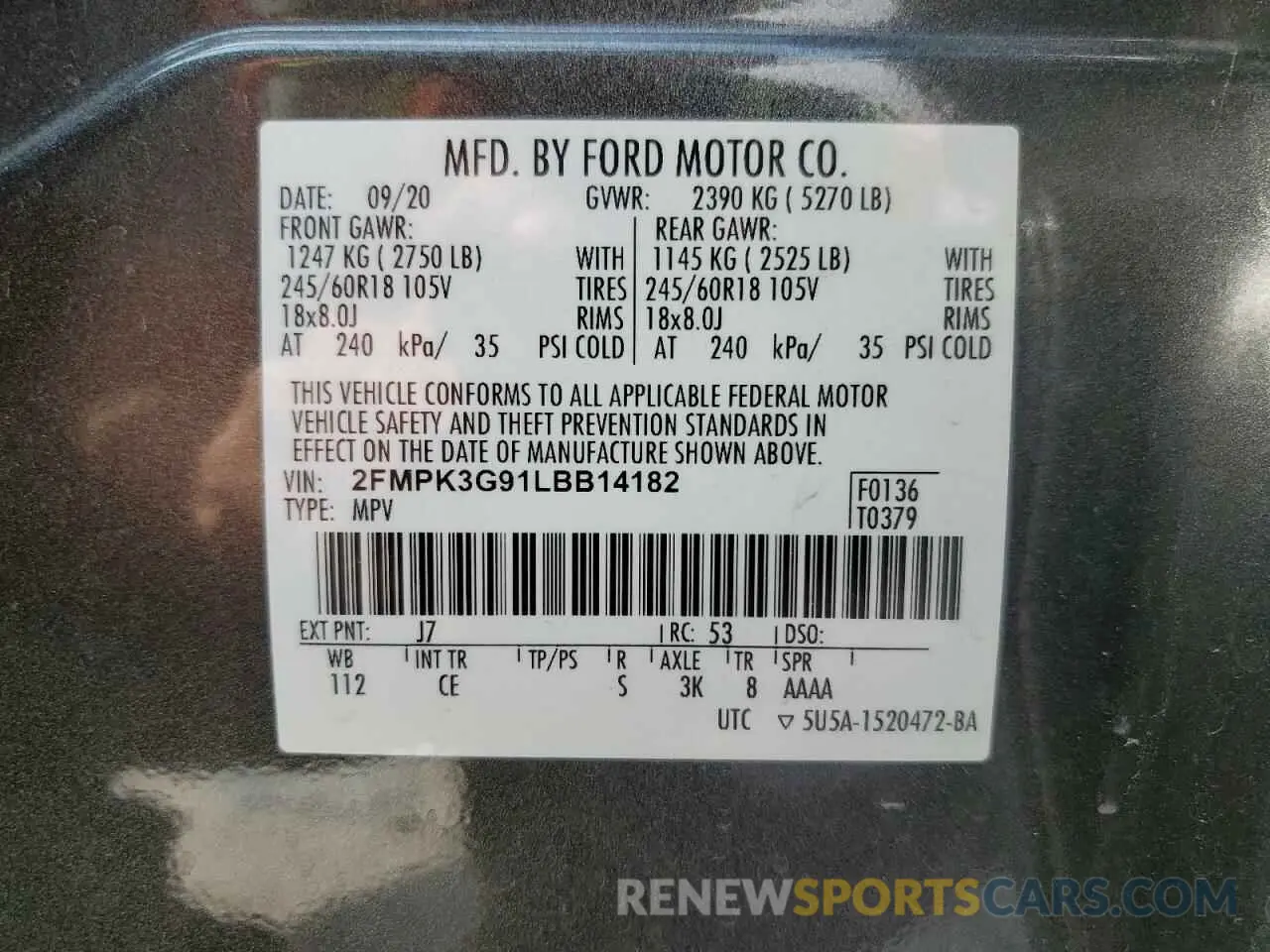 13 Photograph of a damaged car 2FMPK3G91LBB14182 FORD EDGE 2020