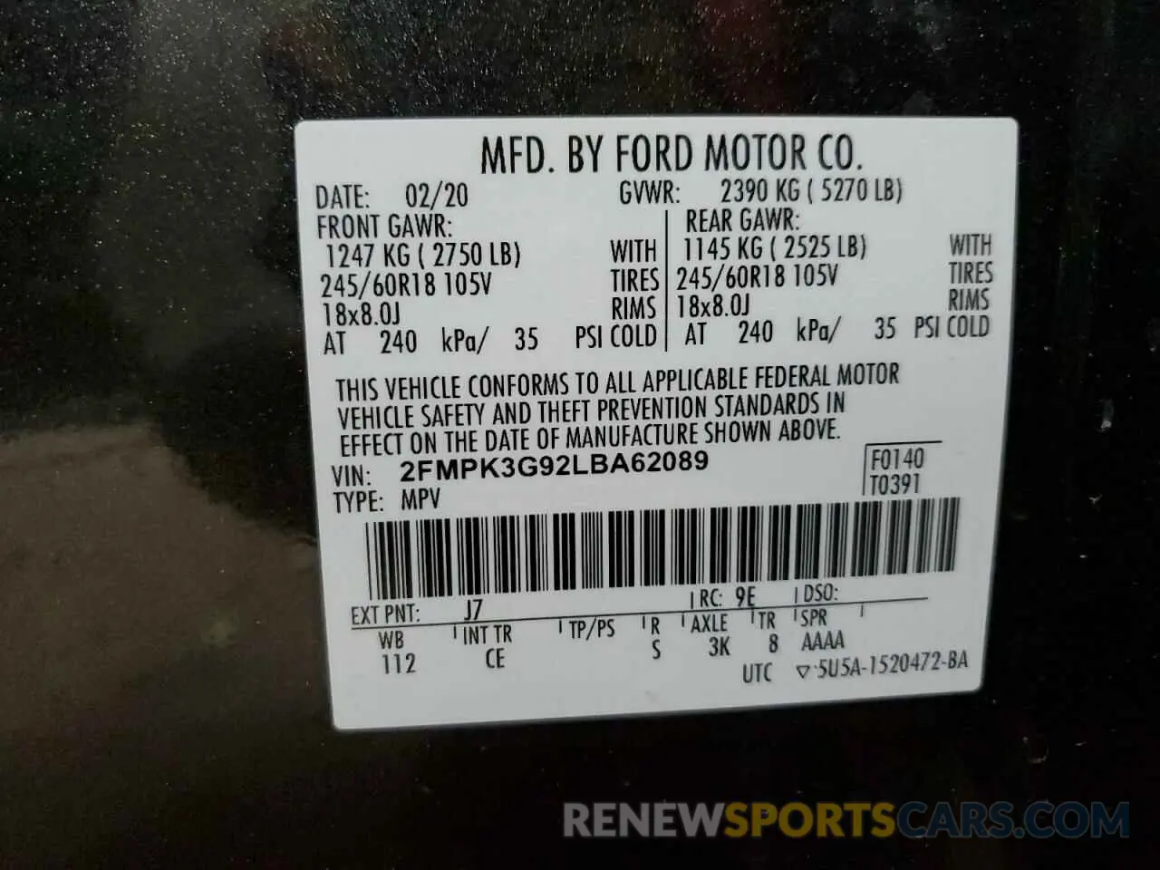 14 Photograph of a damaged car 2FMPK3G92LBA62089 FORD EDGE 2020