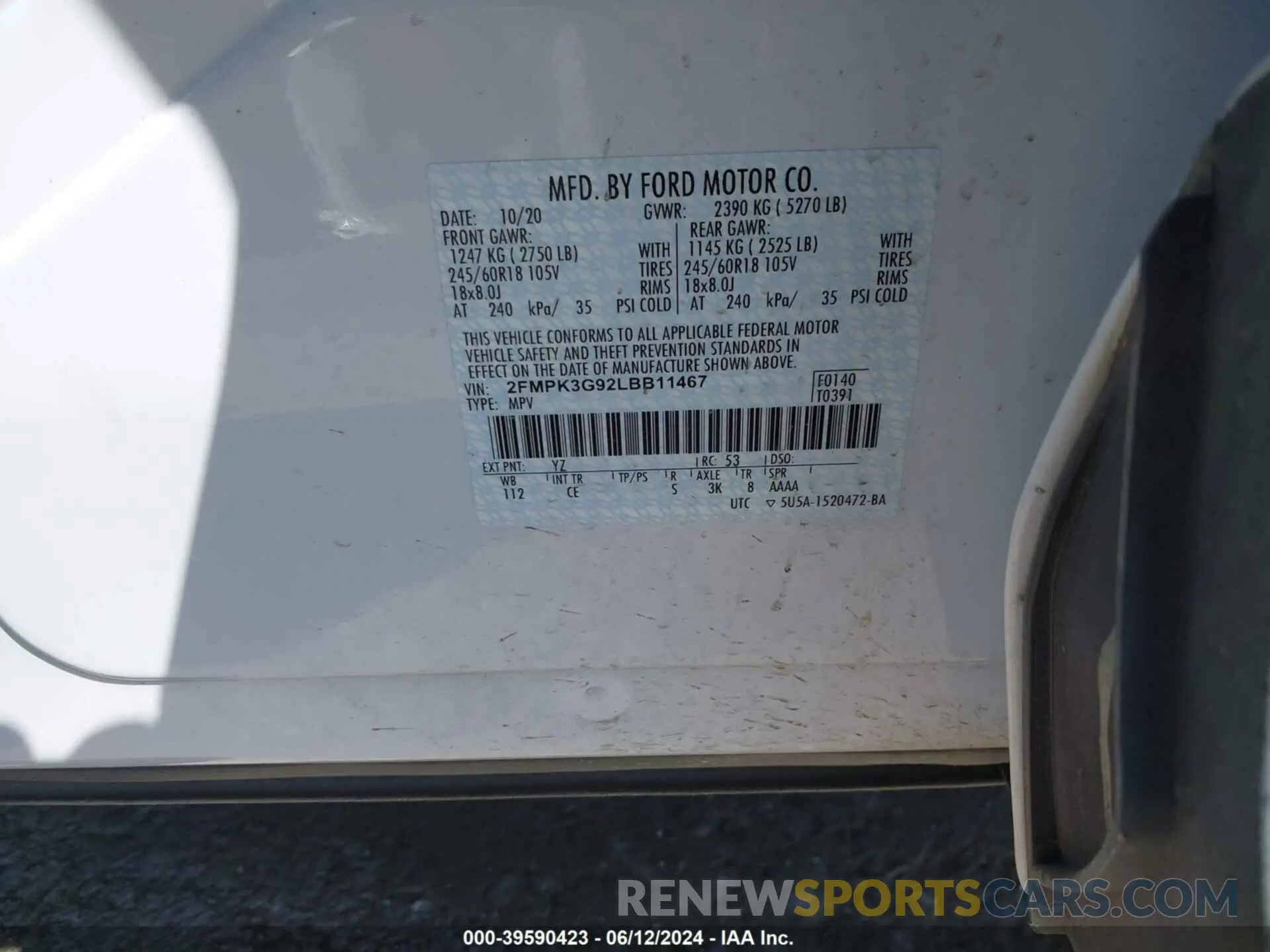 9 Photograph of a damaged car 2FMPK3G92LBB11467 FORD EDGE 2020