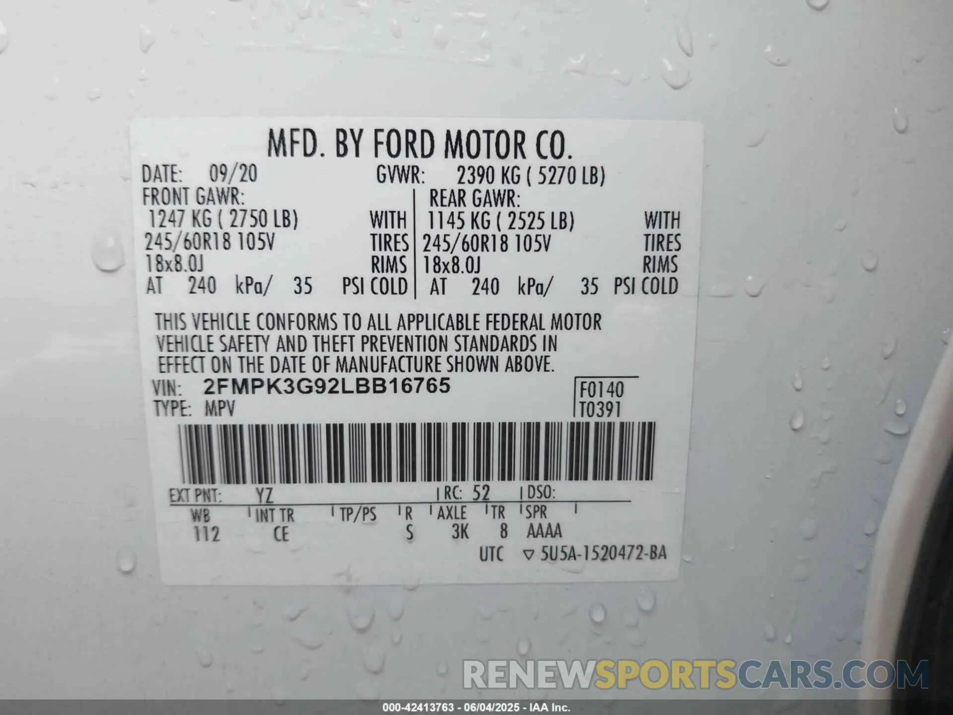 9 Photograph of a damaged car 2FMPK3G92LBB16765 FORD EDGE 2020