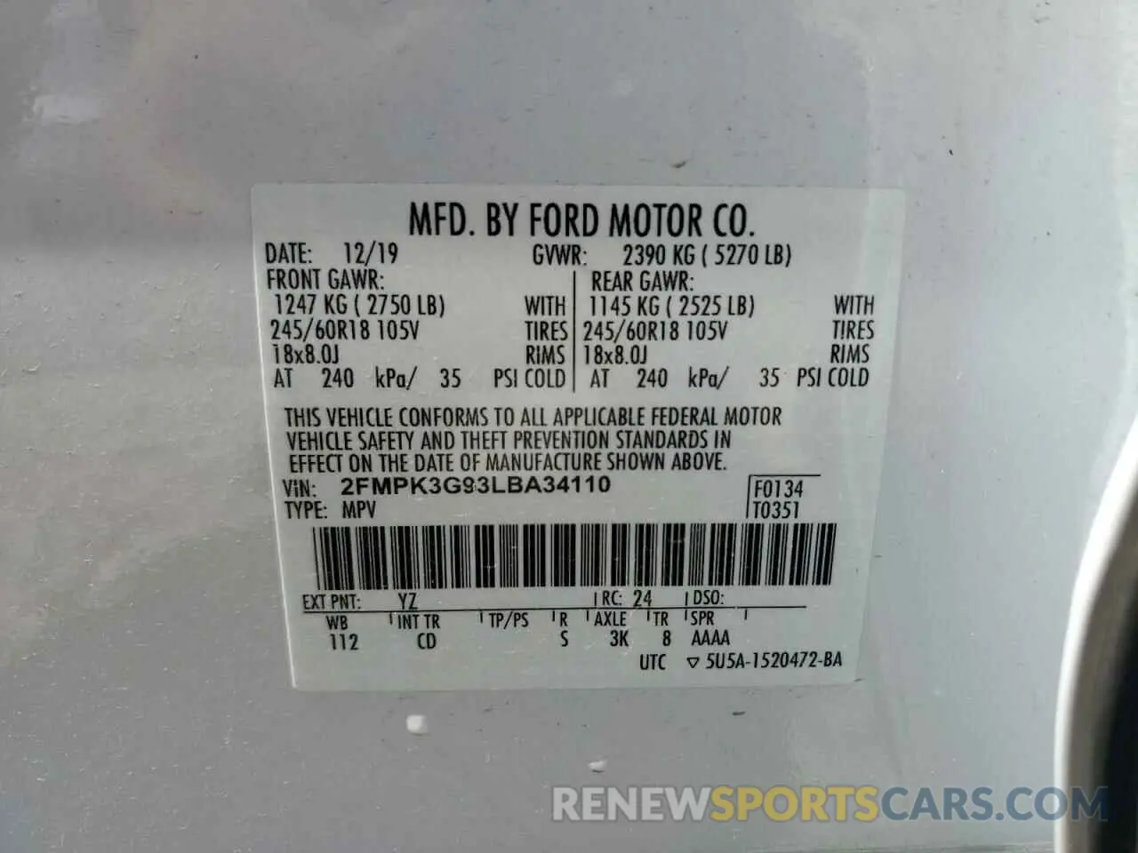 13 Photograph of a damaged car 2FMPK3G93LBA34110 FORD EDGE 2020