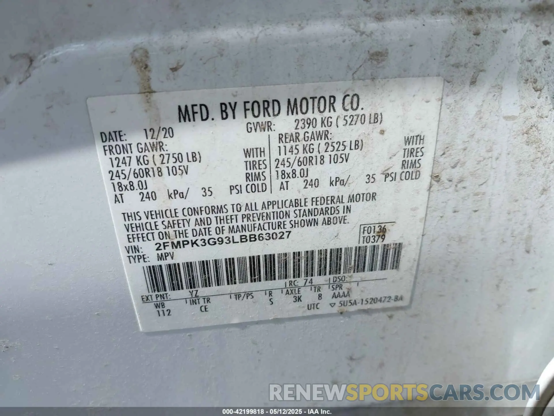 9 Photograph of a damaged car 2FMPK3G93LBB63027 FORD EDGE 2020