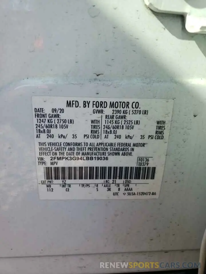 13 Photograph of a damaged car 2FMPK3G94LBB19036 FORD EDGE 2020