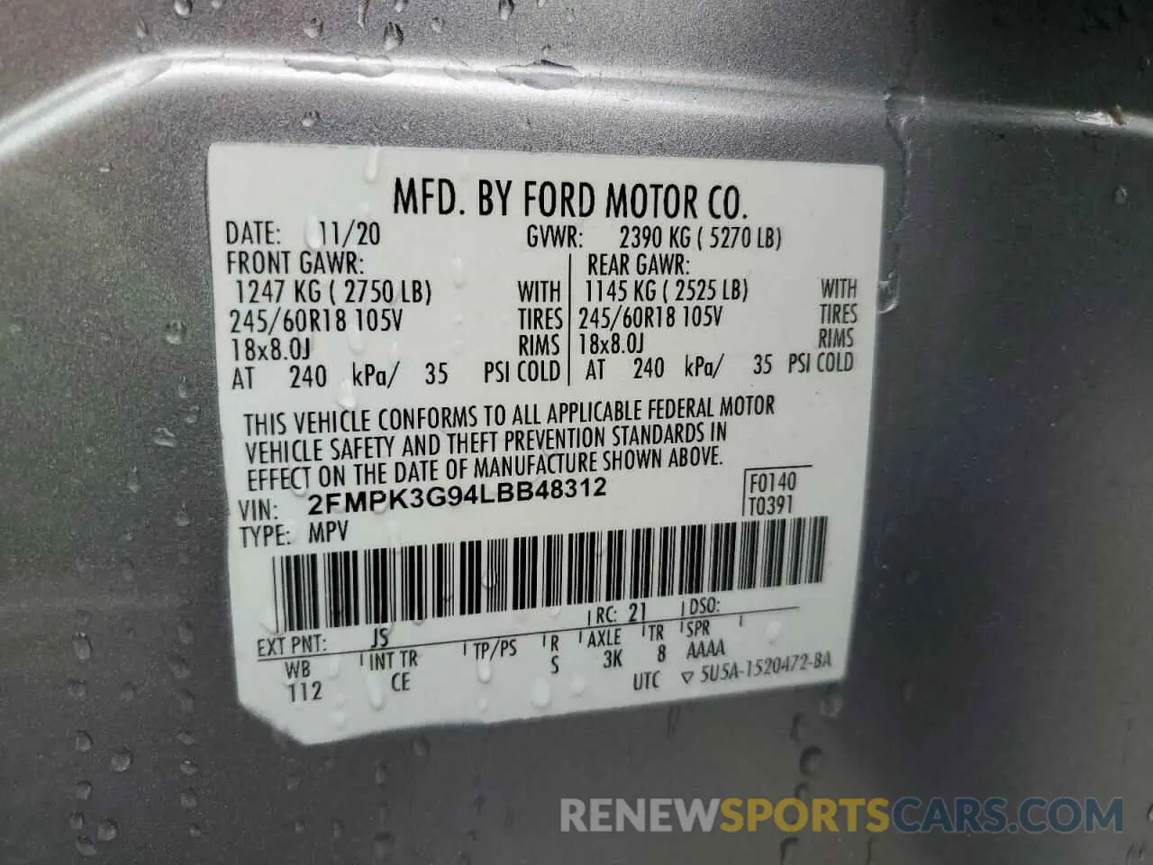 13 Photograph of a damaged car 2FMPK3G94LBB48312 FORD EDGE 2020