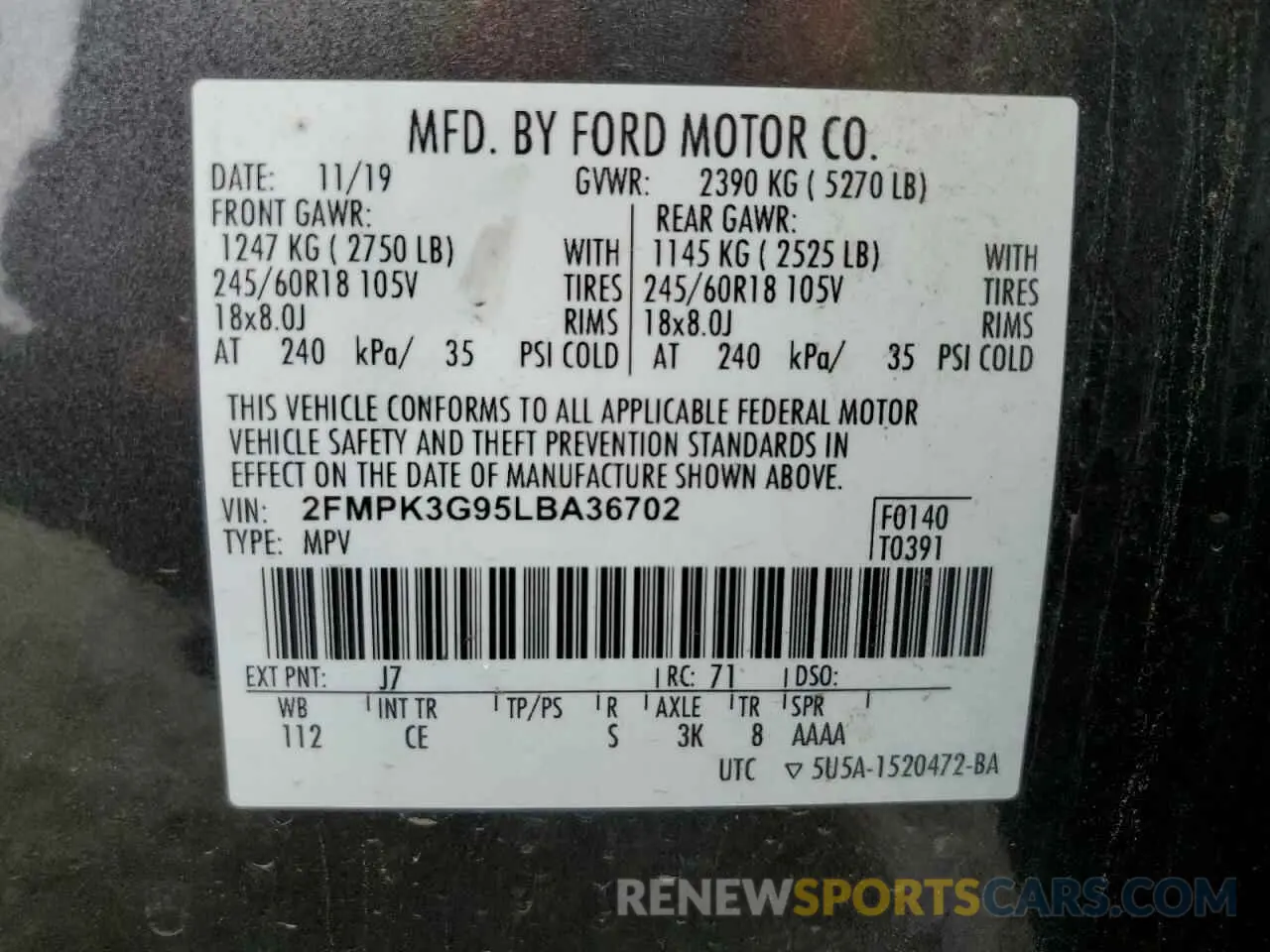 13 Photograph of a damaged car 2FMPK3G95LBA36702 FORD EDGE 2020