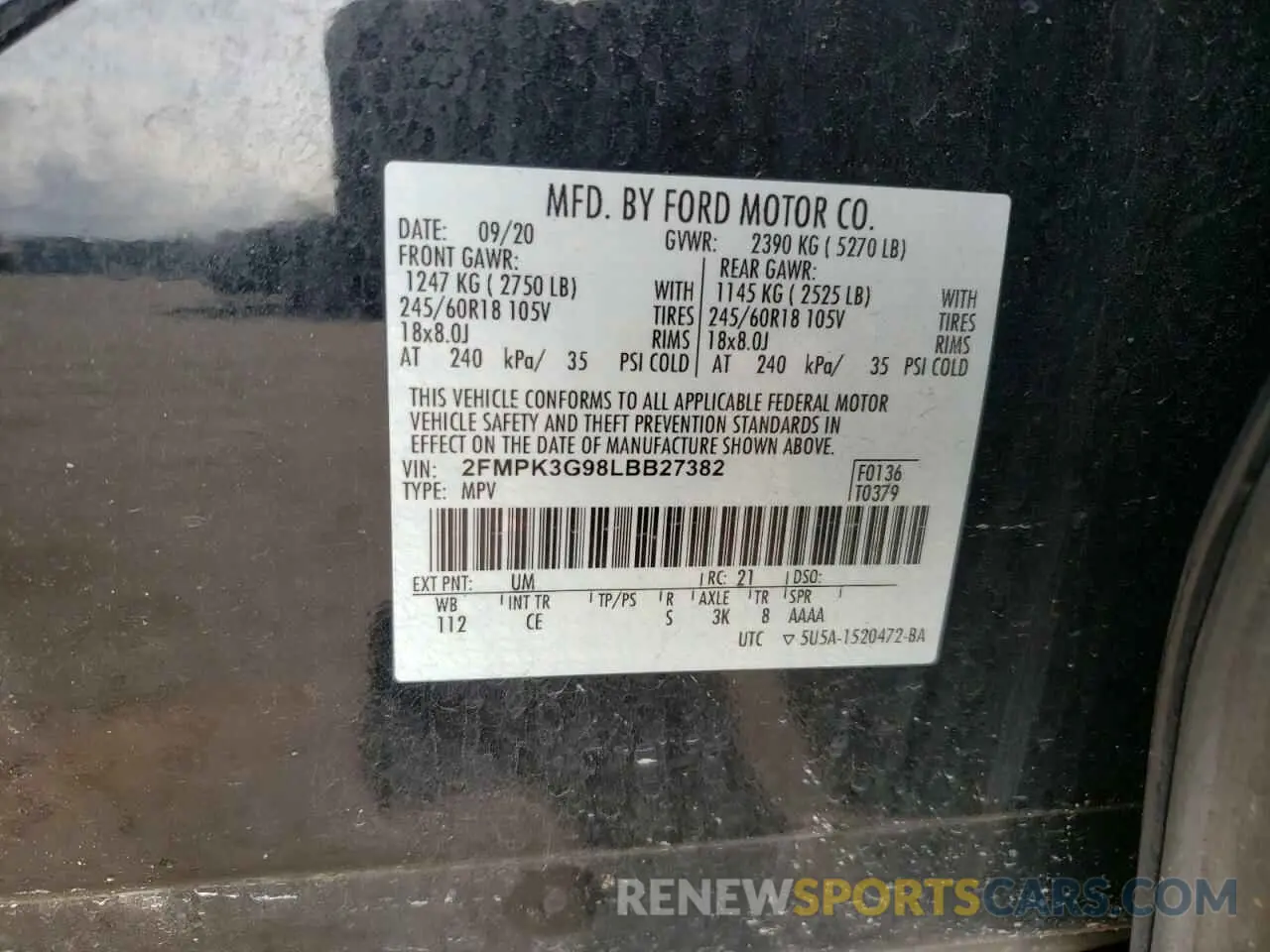 15 Photograph of a damaged car 2FMPK3G98LBB27382 FORD EDGE 2020