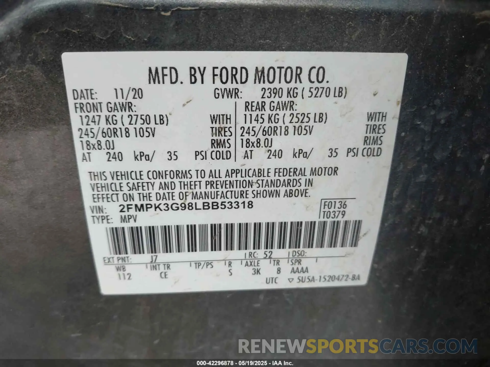 9 Photograph of a damaged car 2FMPK3G98LBB53318 FORD EDGE 2020