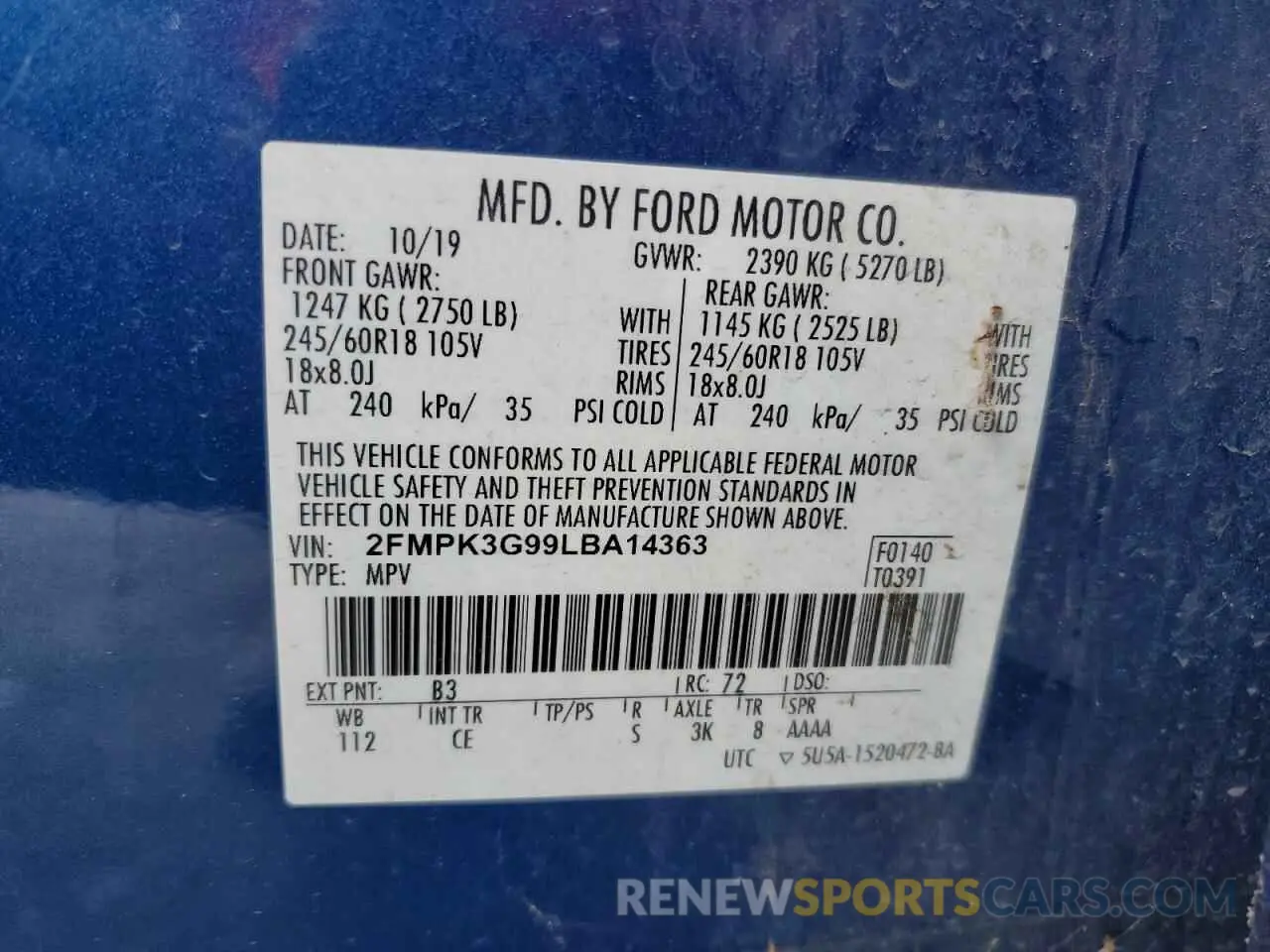 12 Photograph of a damaged car 2FMPK3G99LBA14363 FORD EDGE 2020