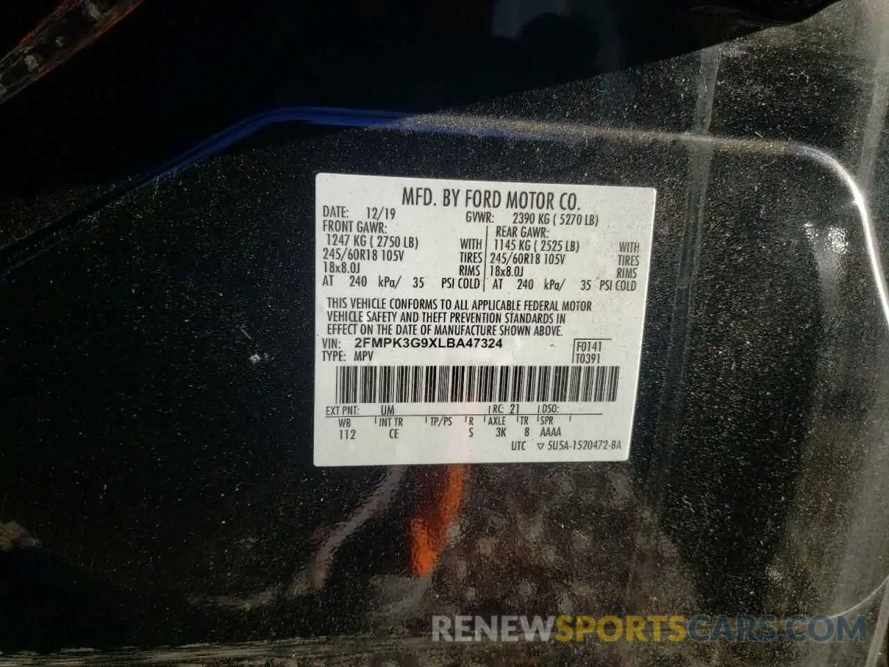 15 Photograph of a damaged car 2FMPK3G9XLBA47324 FORD EDGE 2020