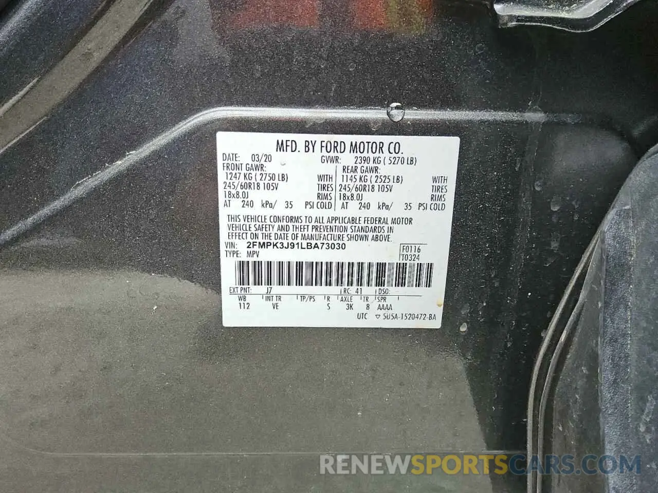 13 Photograph of a damaged car 2FMPK3J91LBA73030 FORD EDGE 2020