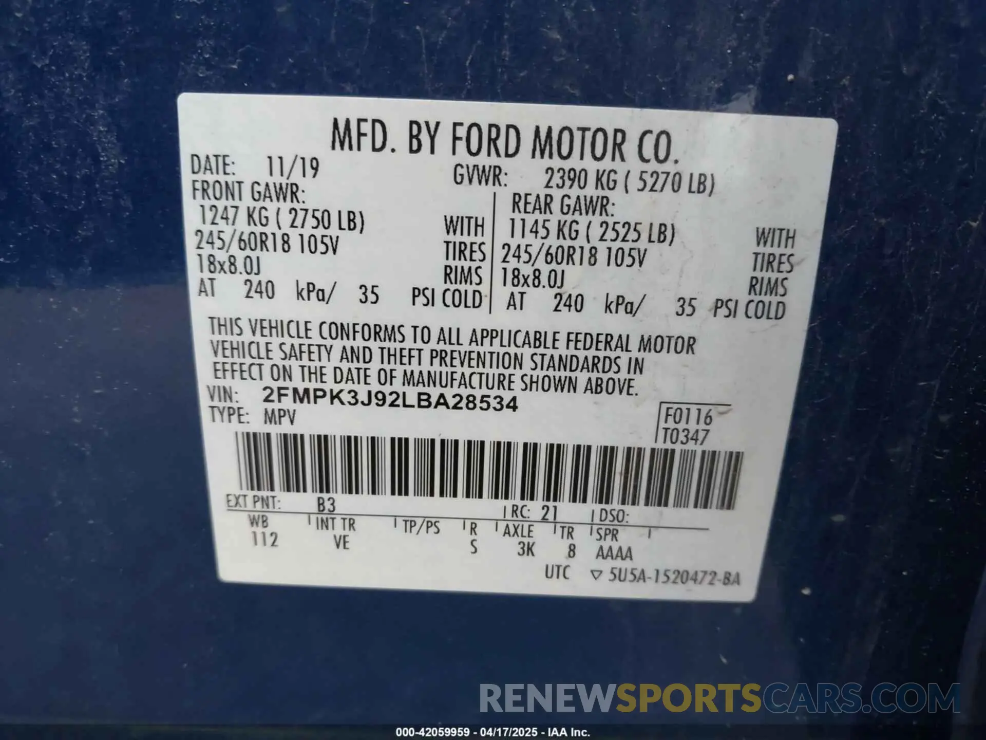 9 Photograph of a damaged car 2FMPK3J92LBA28534 FORD EDGE 2020