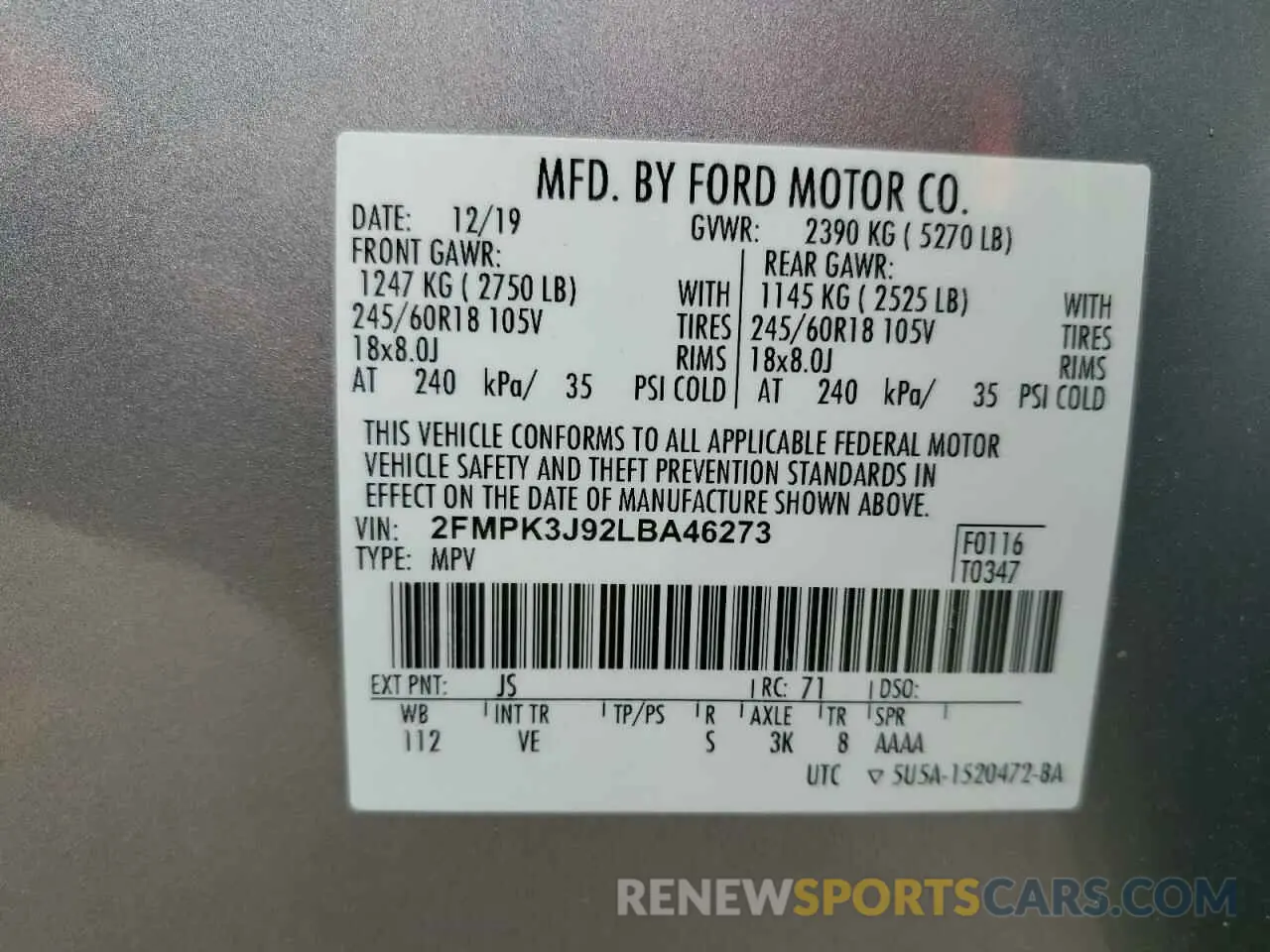 13 Photograph of a damaged car 2FMPK3J92LBA46273 FORD EDGE 2020