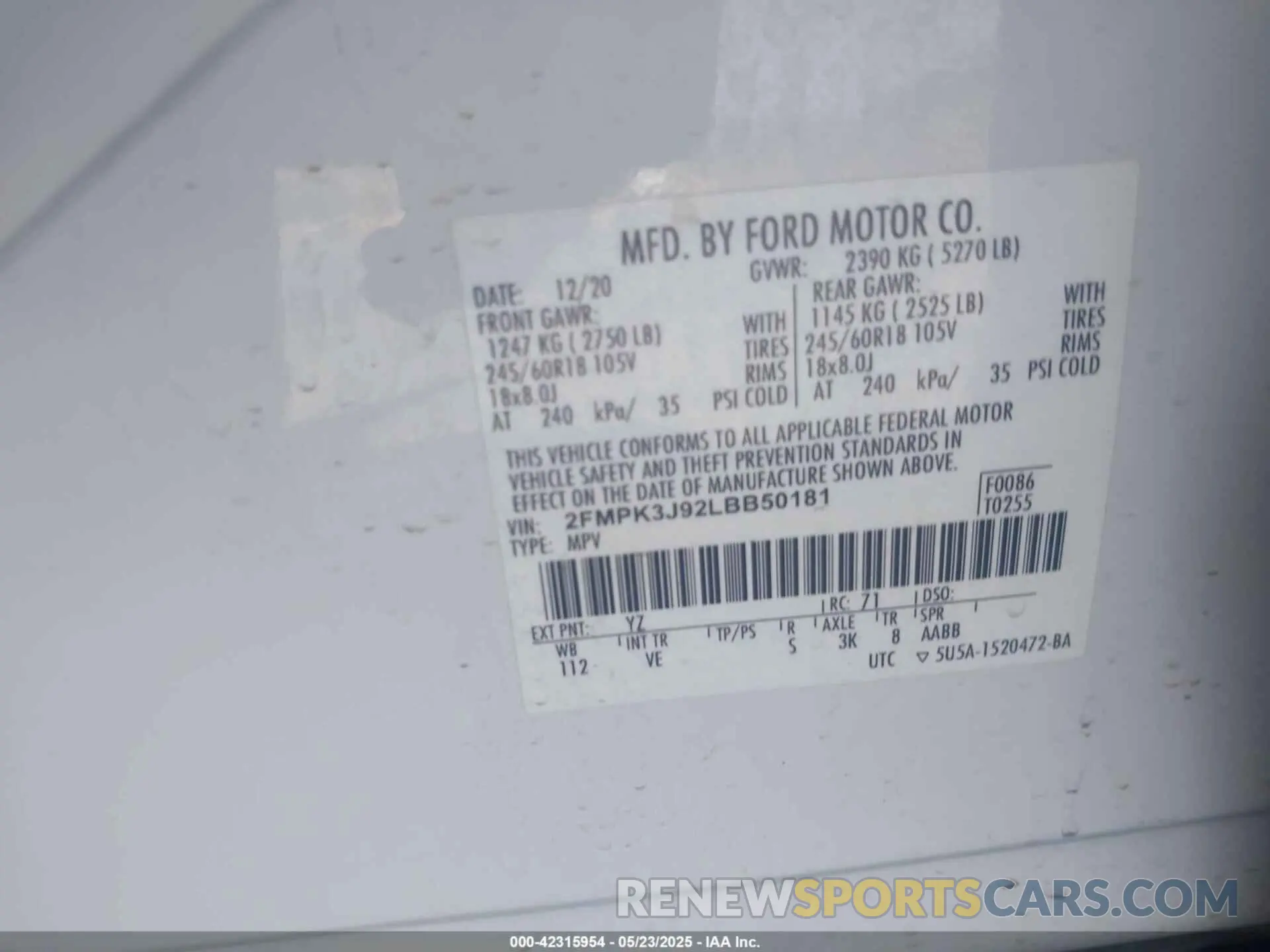 9 Photograph of a damaged car 2FMPK3J92LBB50181 FORD EDGE 2020