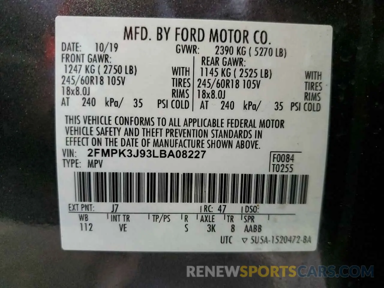 13 Photograph of a damaged car 2FMPK3J93LBA08227 FORD EDGE 2020