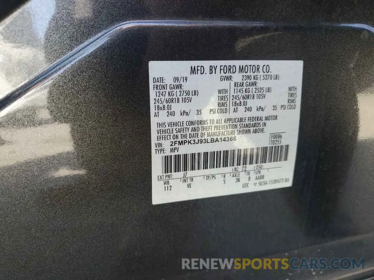 15 Photograph of a damaged car 2FMPK3J93LBA14366 FORD EDGE 2020