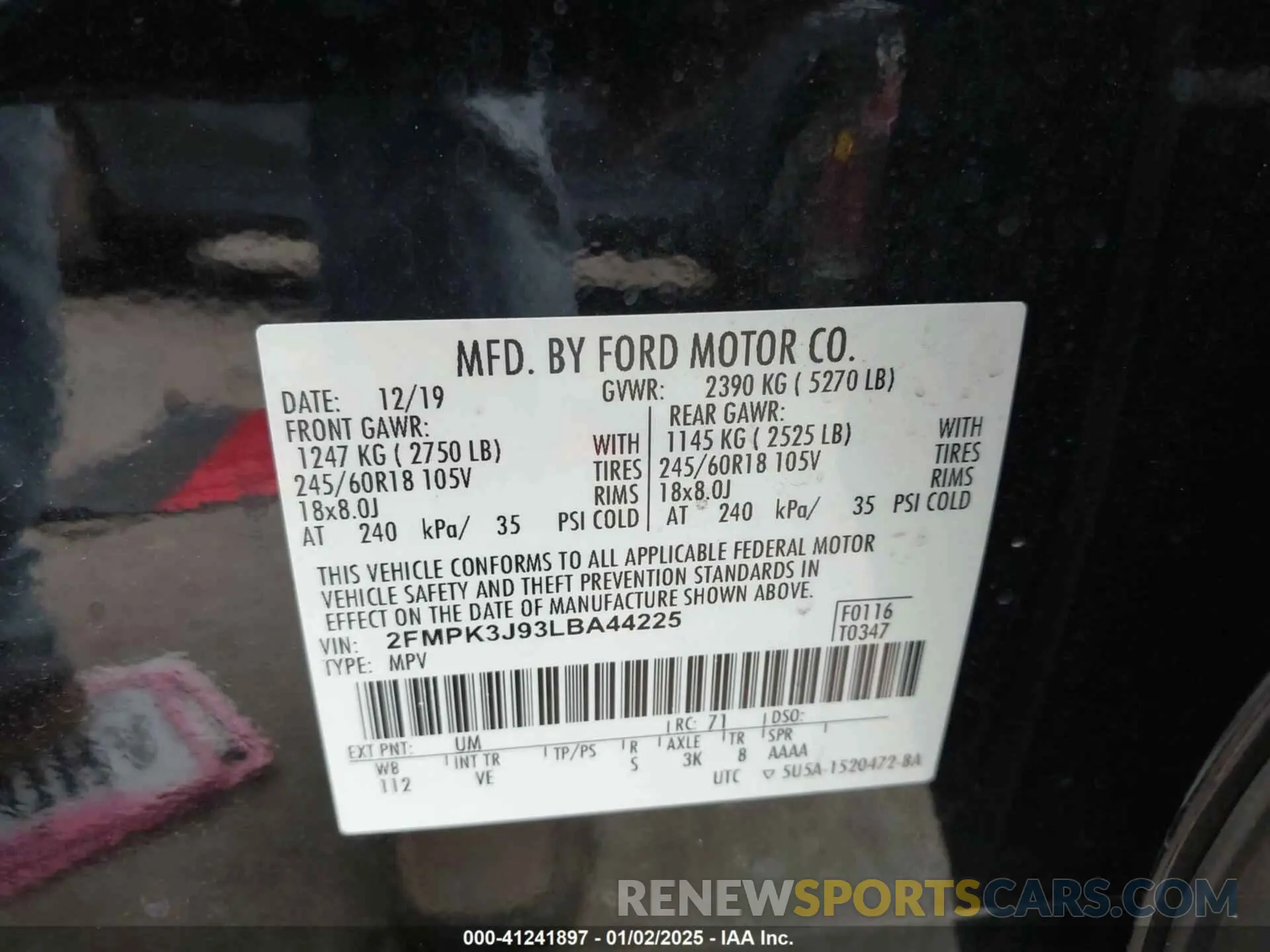 9 Photograph of a damaged car 2FMPK3J93LBA44225 FORD EDGE 2020