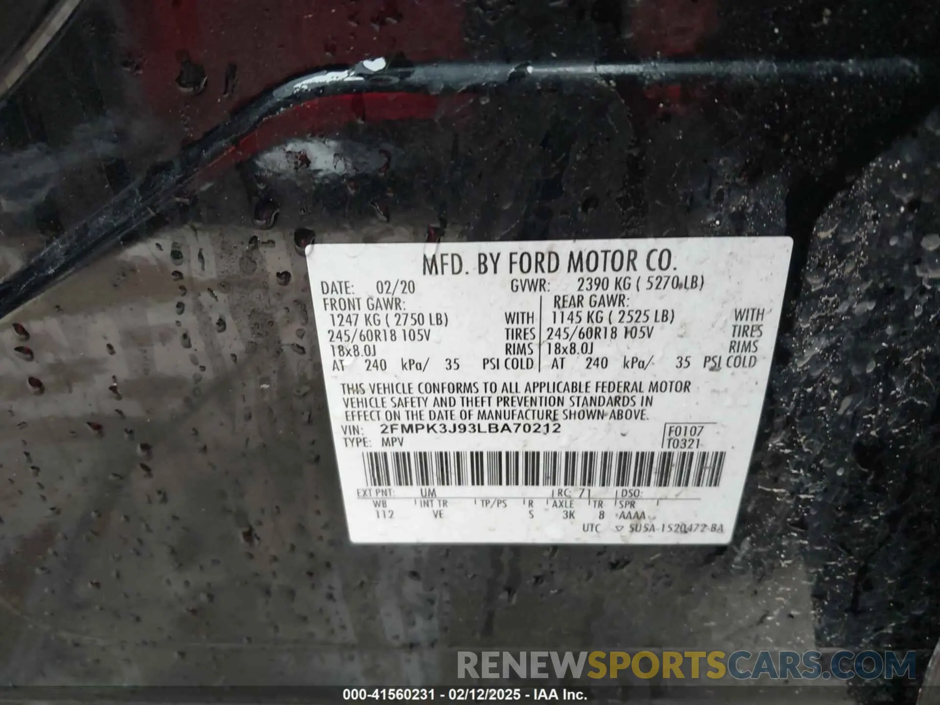 9 Photograph of a damaged car 2FMPK3J93LBA70212 FORD EDGE 2020