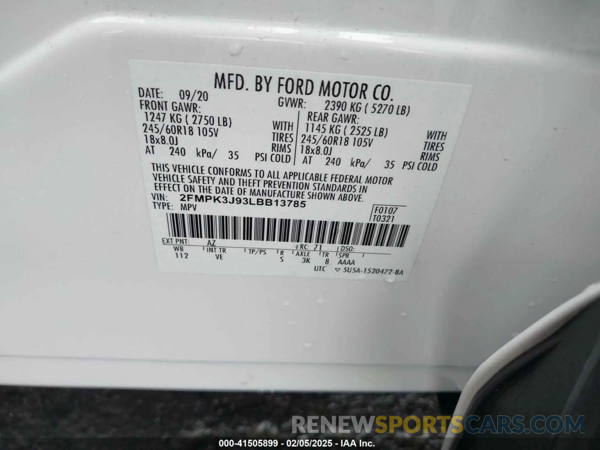 9 Photograph of a damaged car 2FMPK3J93LBB13785 FORD EDGE 2020