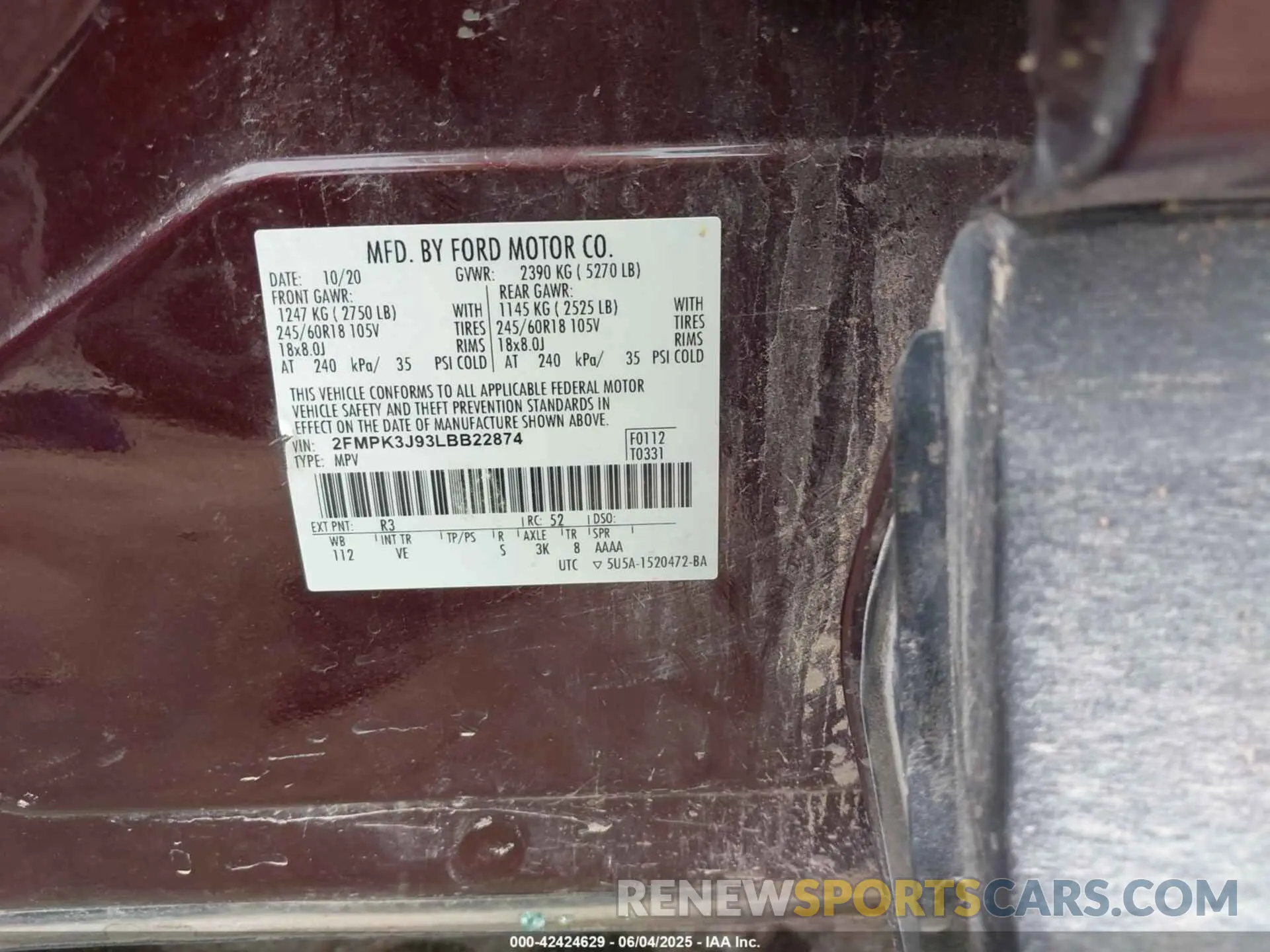 9 Photograph of a damaged car 2FMPK3J93LBB22874 FORD EDGE 2020