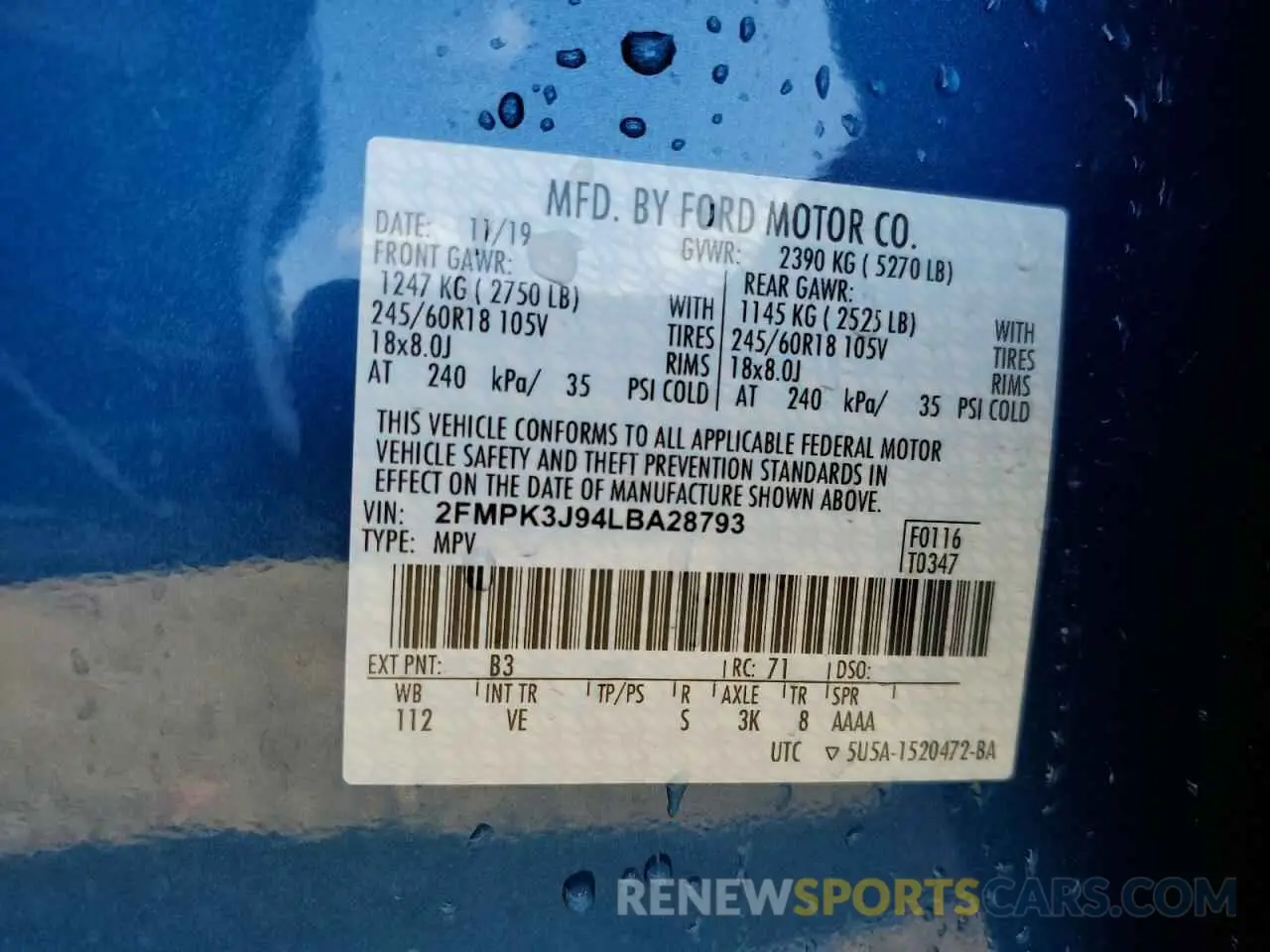 12 Photograph of a damaged car 2FMPK3J94LBA28793 FORD EDGE 2020