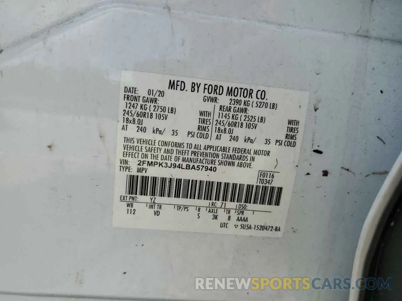 12 Photograph of a damaged car 2FMPK3J94LBA57940 FORD EDGE 2020
