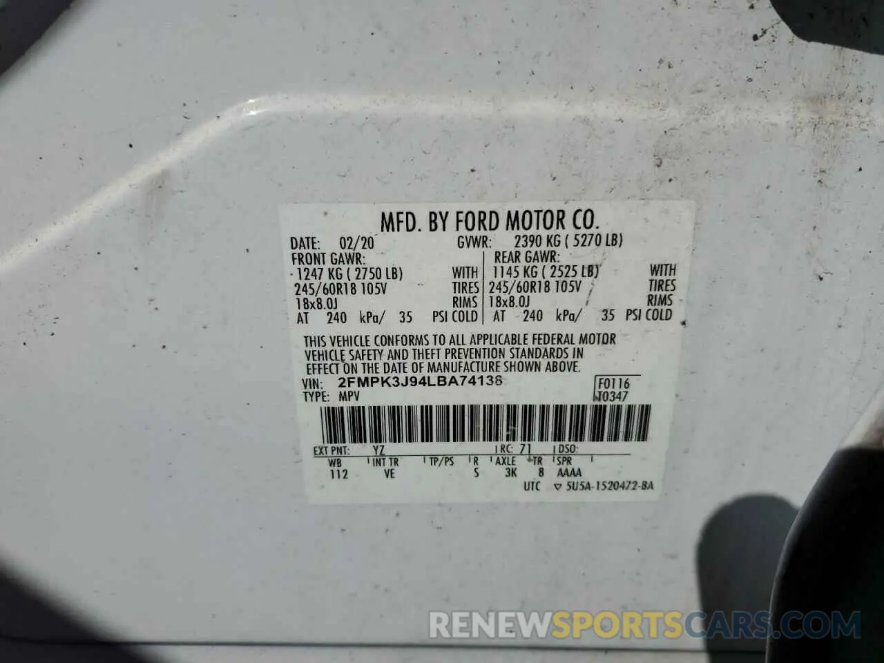 13 Photograph of a damaged car 2FMPK3J94LBA74138 FORD EDGE 2020